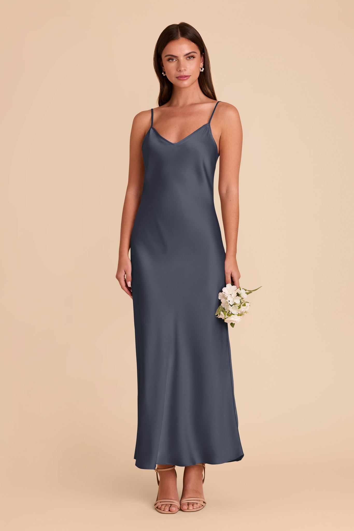 Matte Satin Slip Dress with V-Neck & A-Line Skirt | Alice