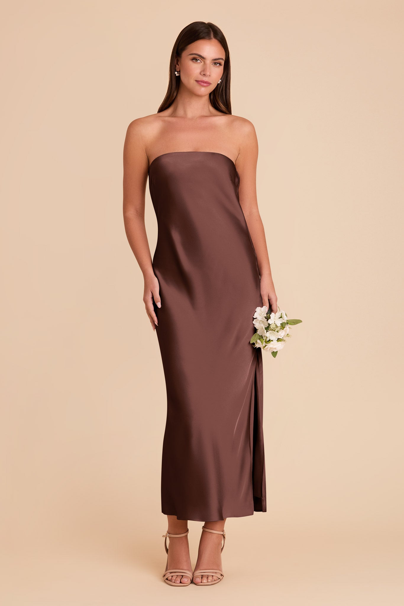 Matte Satin Slip Dress with Cowl Back | Isla Chocolate Brown