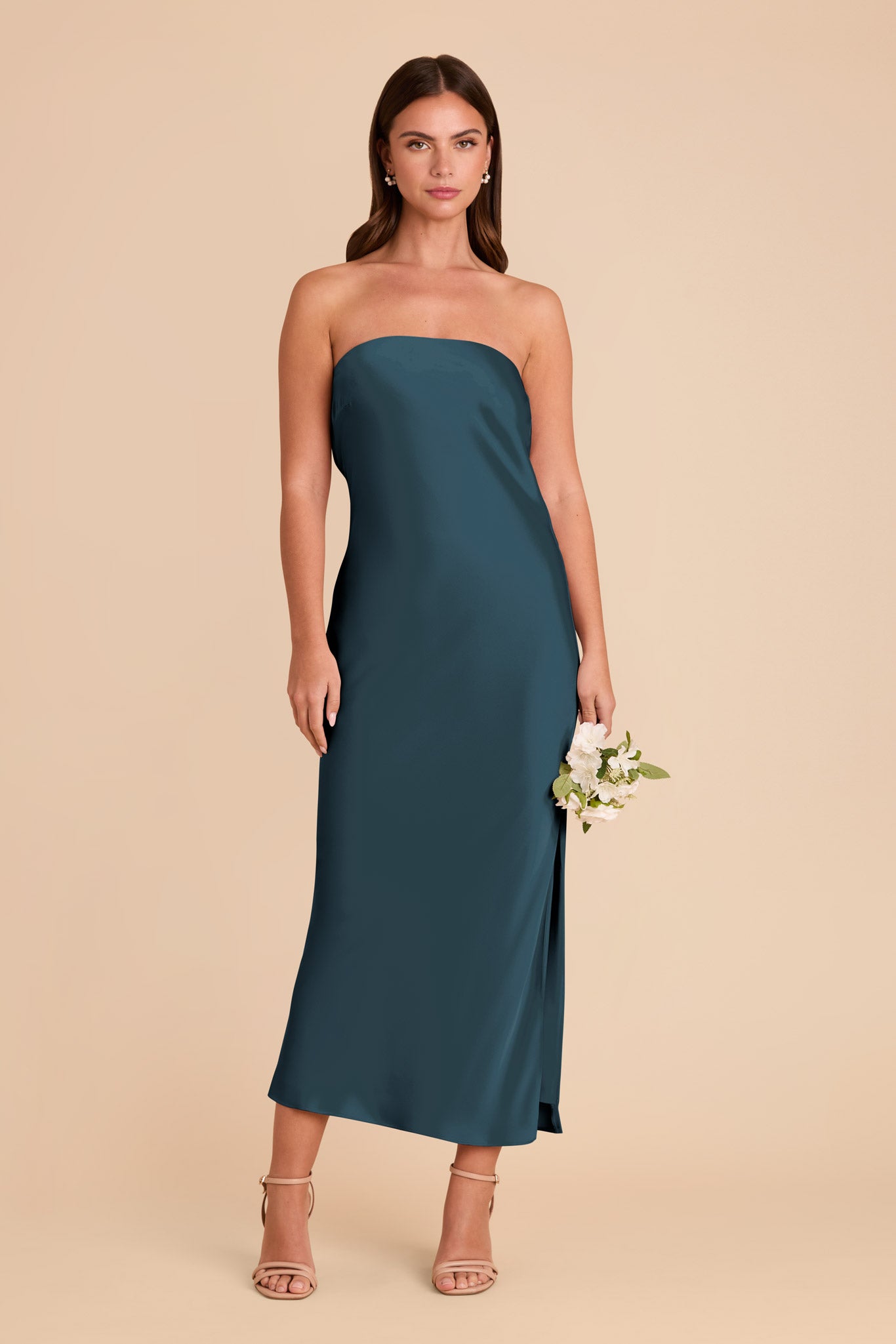 Matte Satin Cowl Back Dress with Removable Straps | Isla Dark Teal
