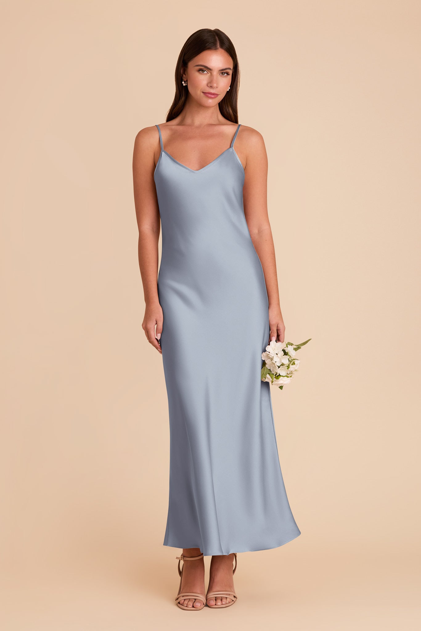 Matte Satin Slip Dress with V-Neck & A-Line Skirt | Alice