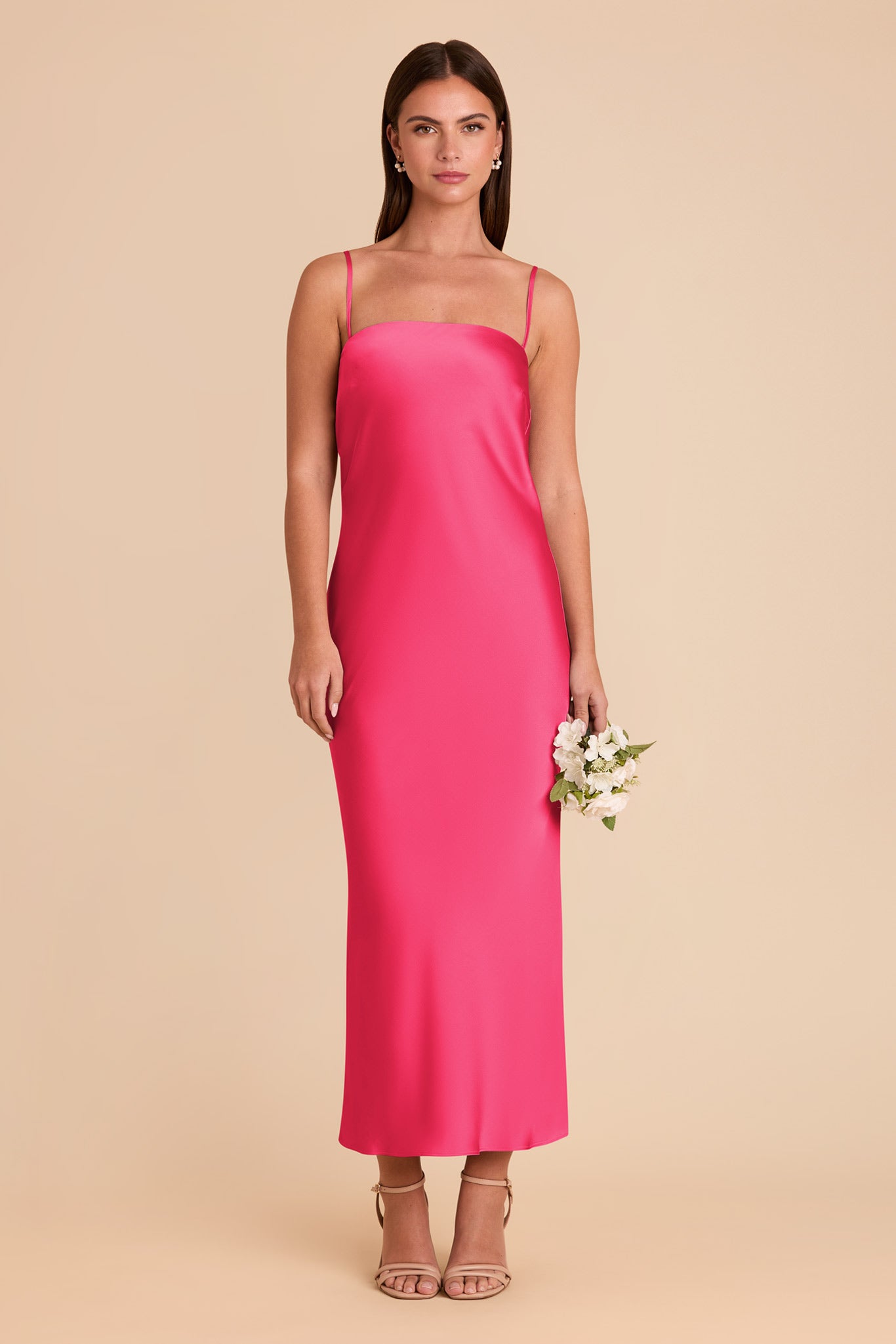 Matte Satin Cowl Back Dress with Removable Straps | Isla Fuchsia