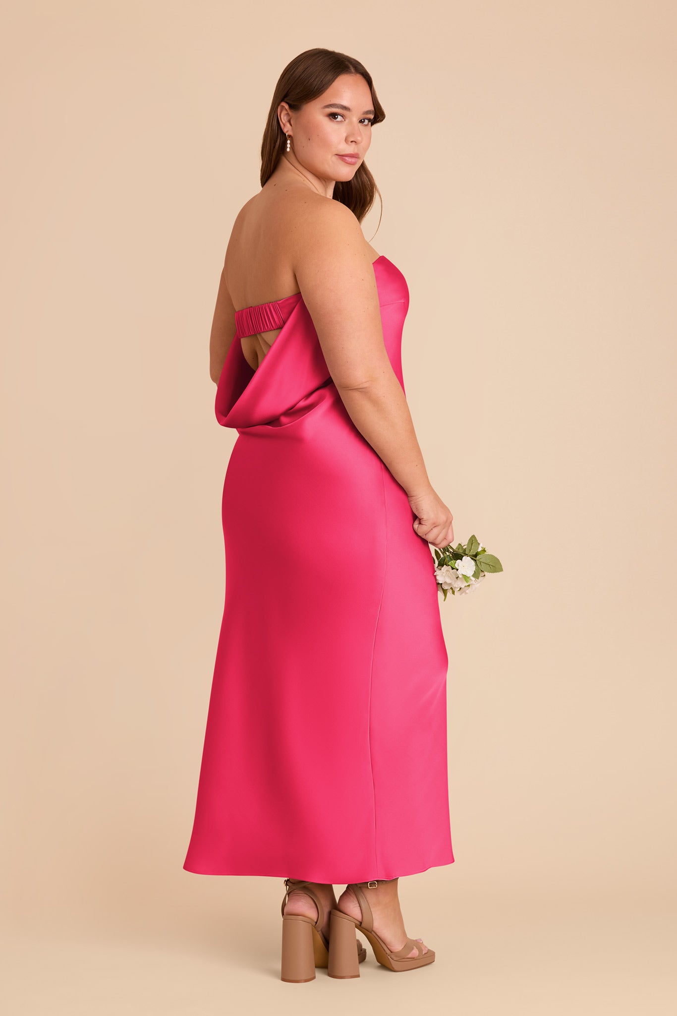 Matte Satin Cowl Back Dress with Removable Straps | Isla Fuchsia