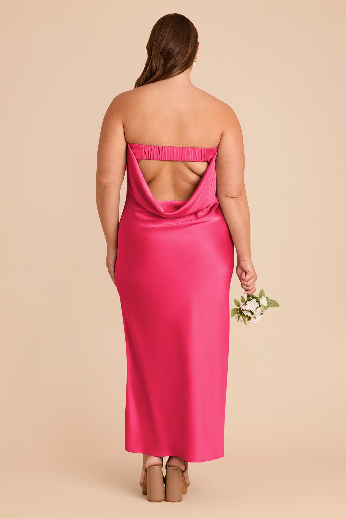 Matte Satin Cowl Back Dress with Removable Straps | Isla Fuchsia