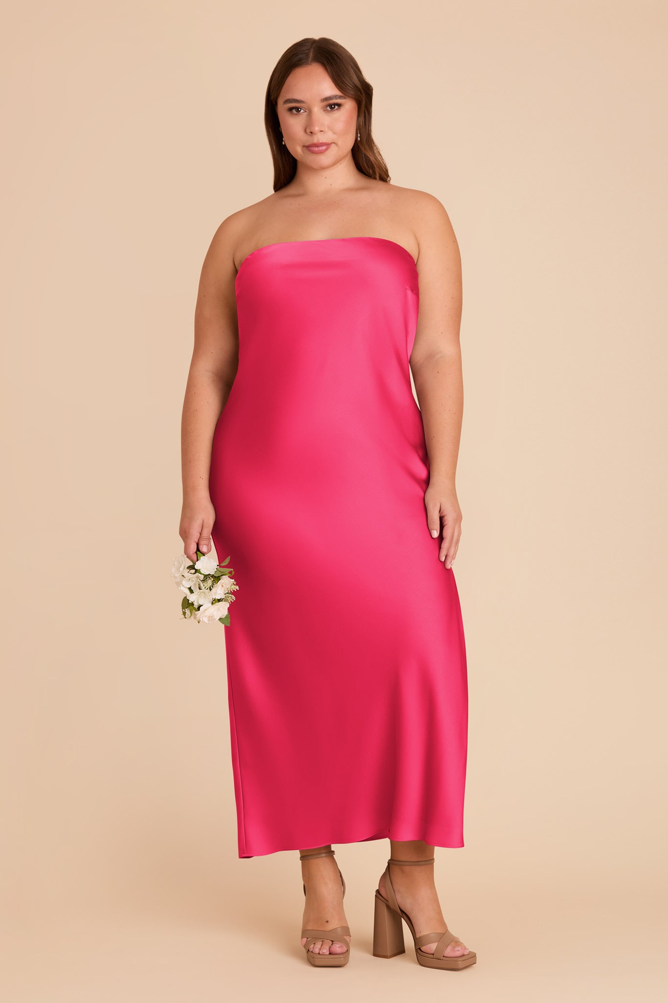 Matte Satin Cowl Back Dress with Removable Straps | Isla Fuchsia