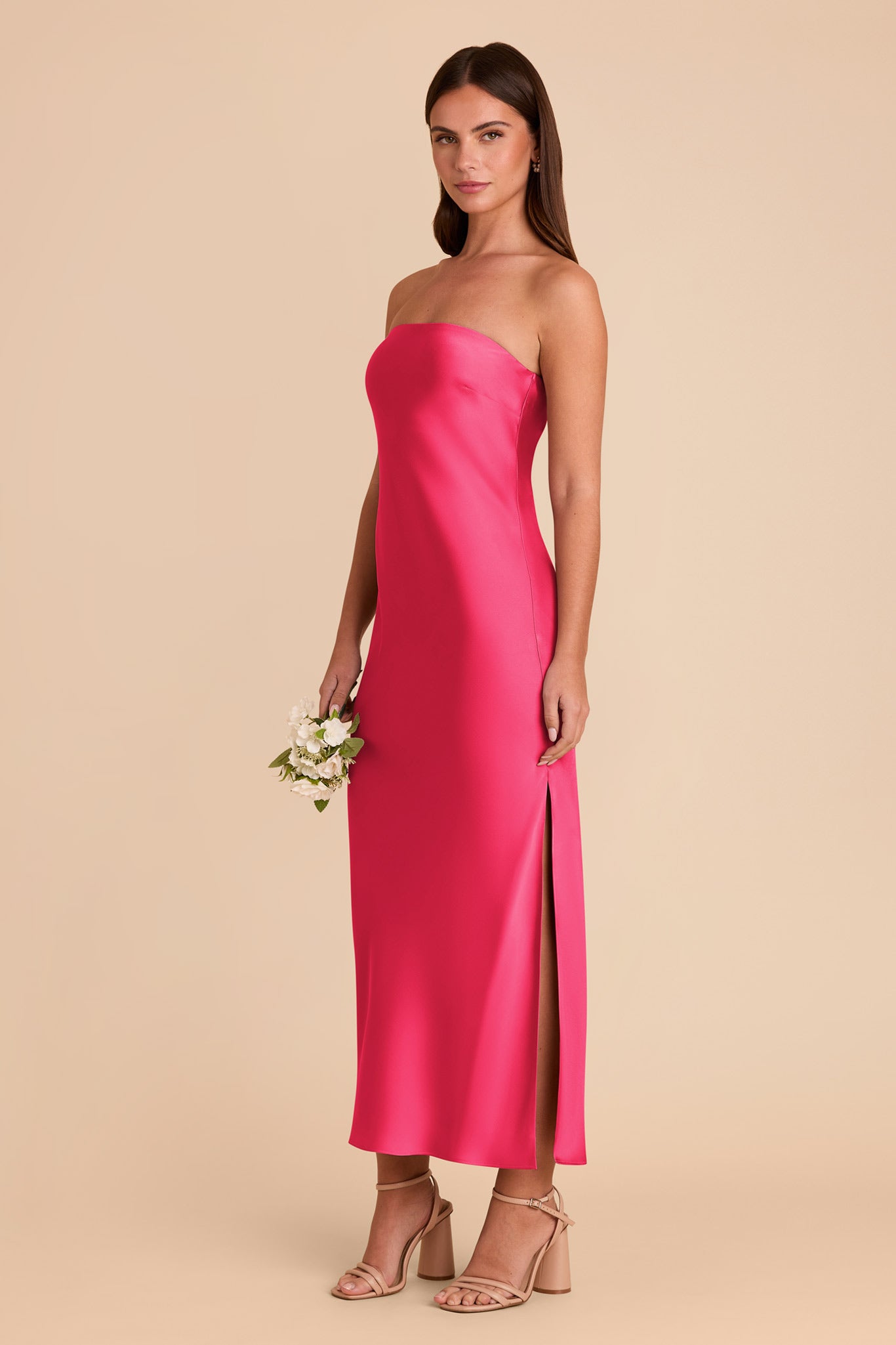 Matte Satin Cowl Back Dress with Removable Straps | Isla Fuchsia