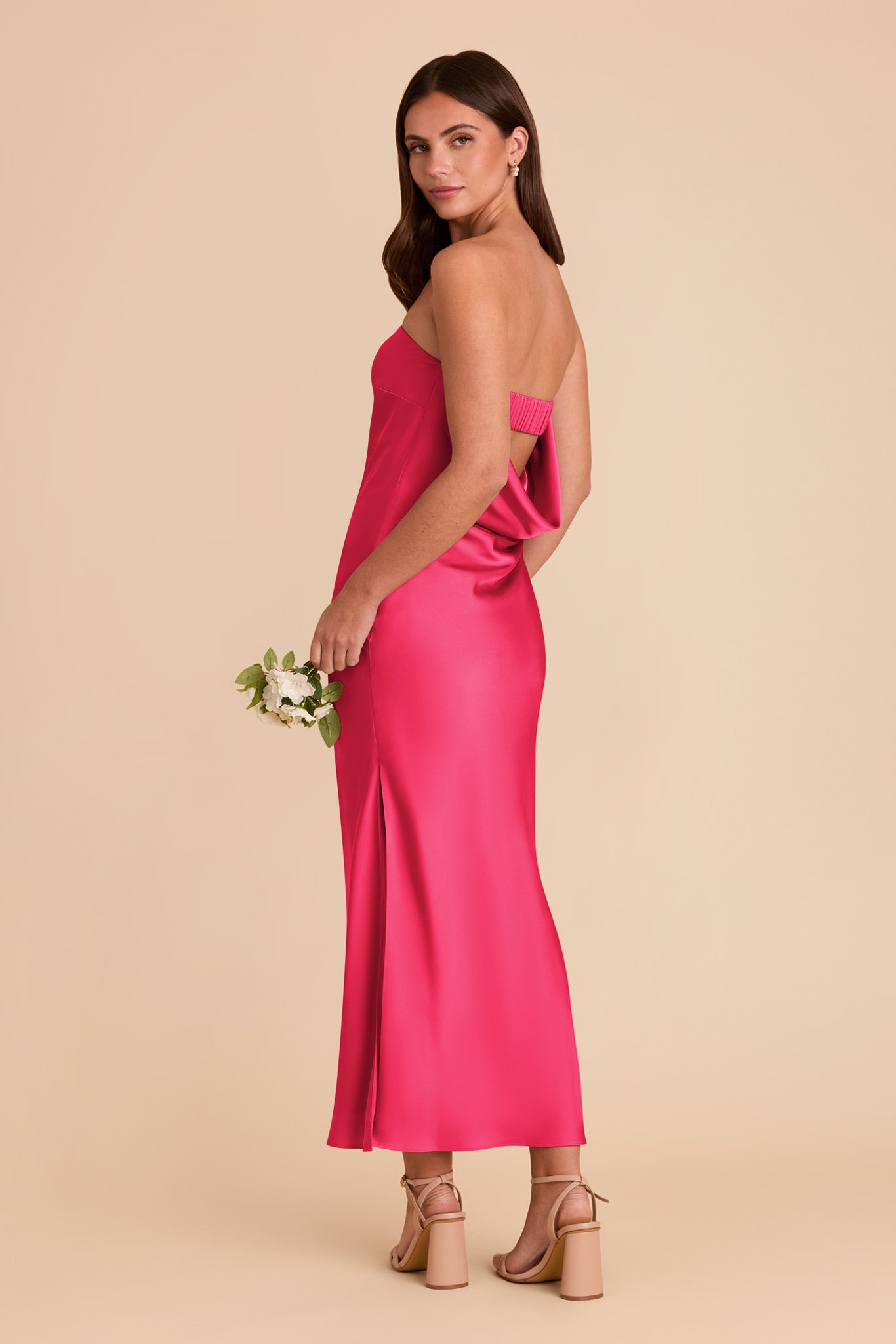 Matte Satin Cowl Back Dress with Removable Straps | Isla Fuchsia