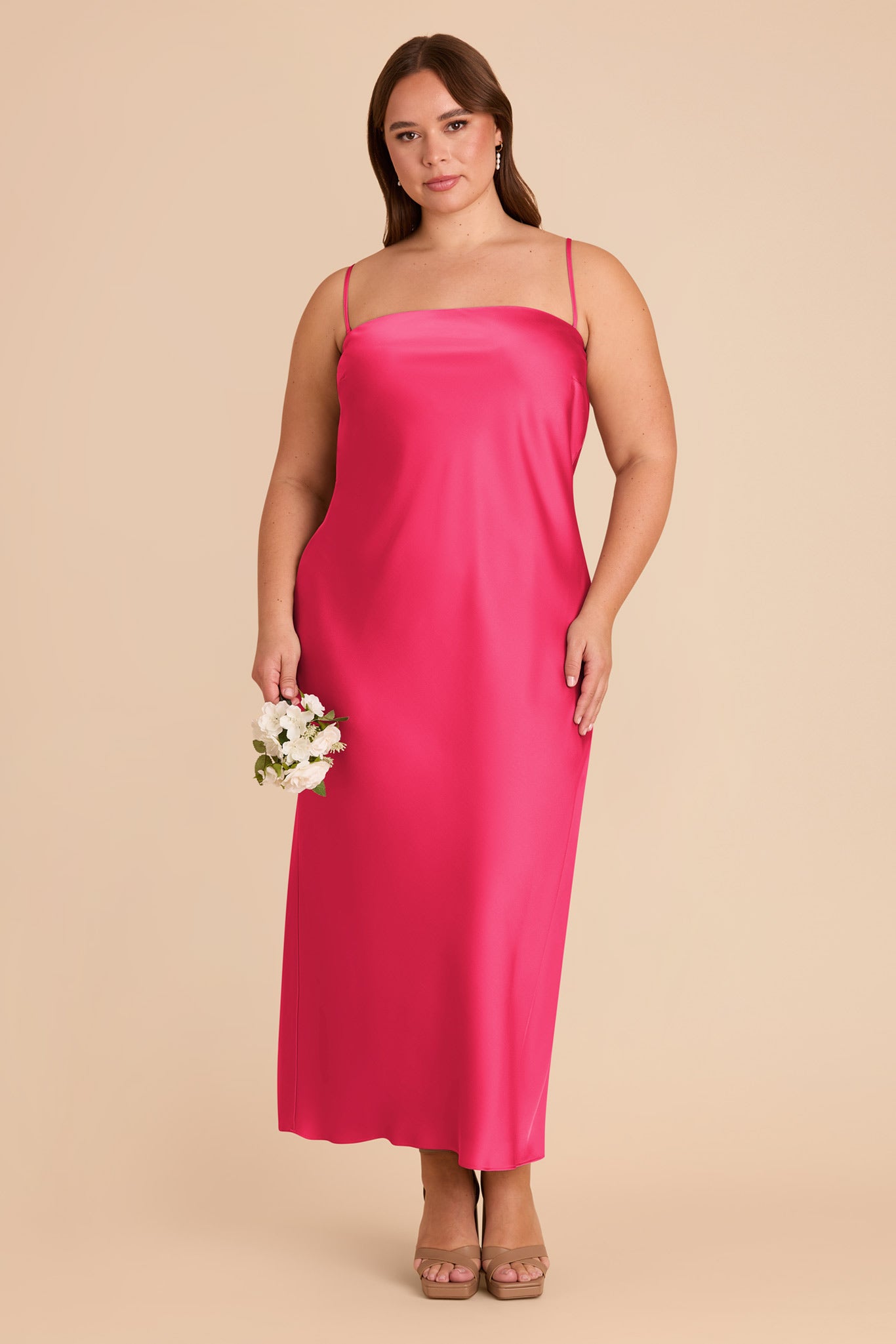 Matte Satin Cowl Back Dress with Removable Straps | Isla Fuchsia