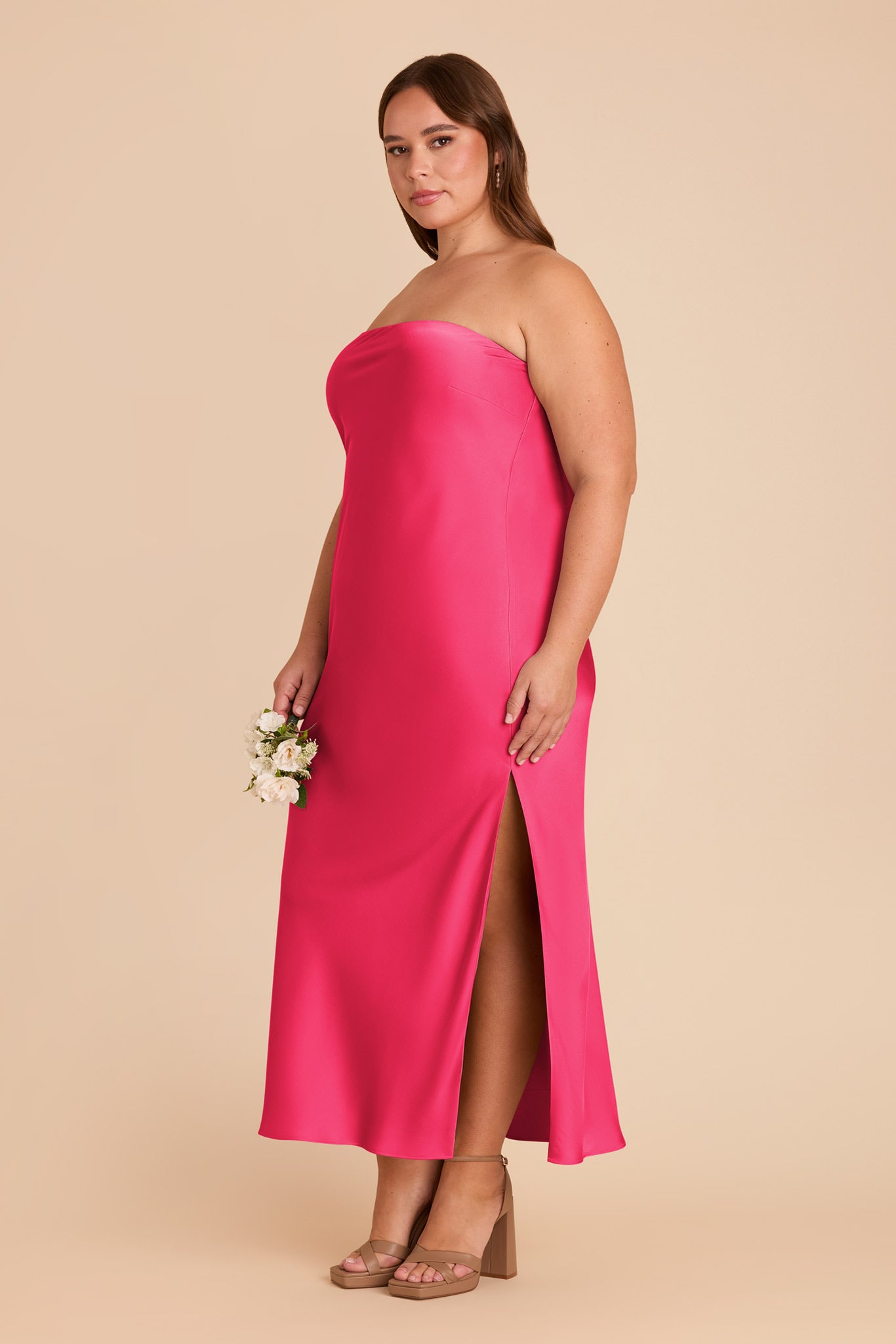 Matte Satin Cowl Back Dress with Removable Straps | Isla Fuchsia