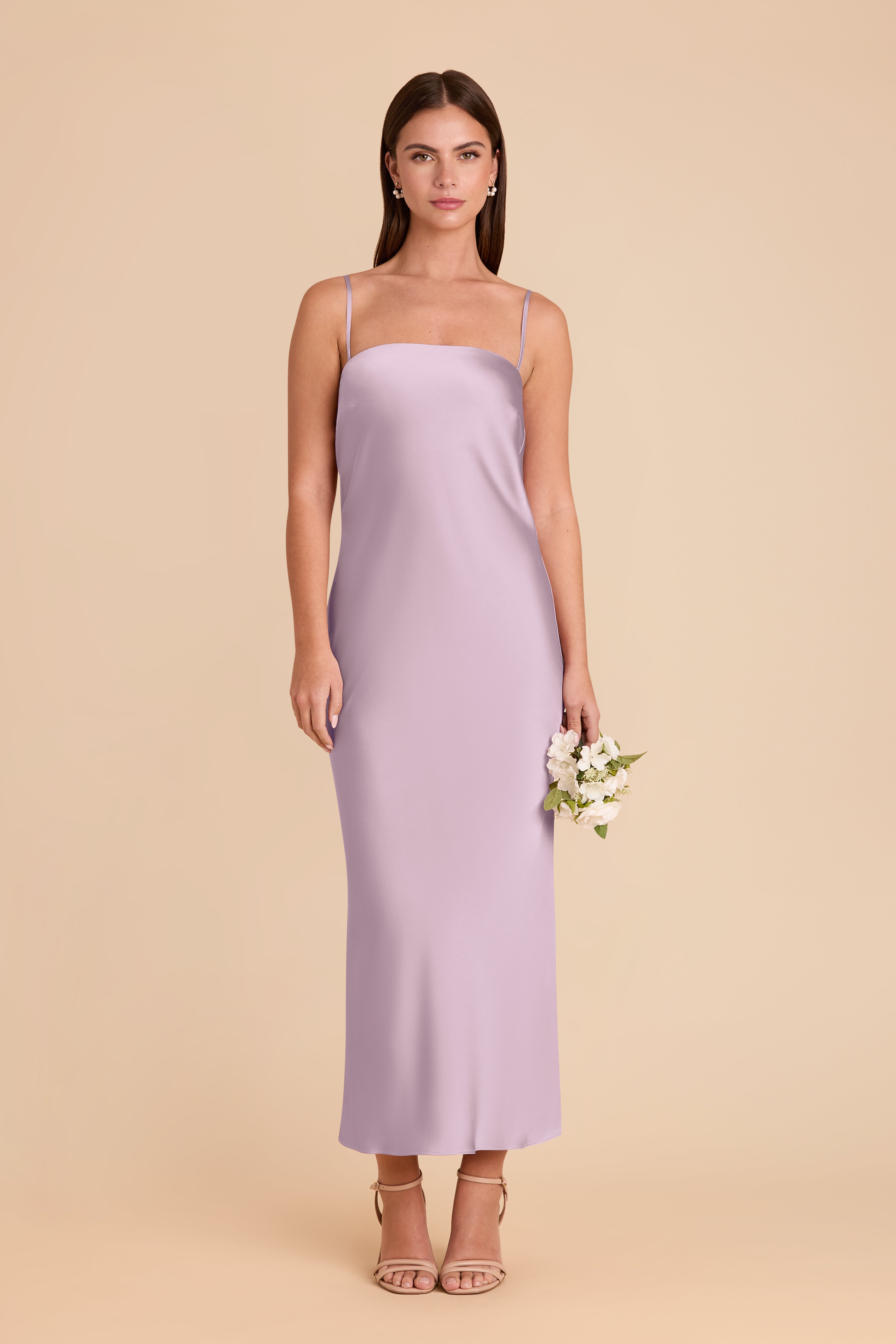 Matte Satin Cowl Back Dress with Removable Straps | Isla Lavender