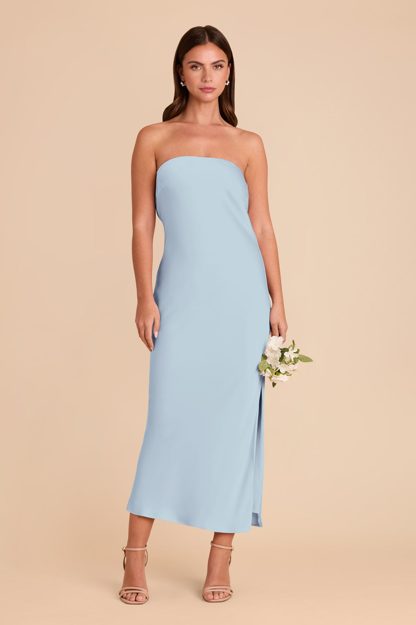 Matte Satin Cowl Back Dress with Removable Straps | Isla Mist Blue