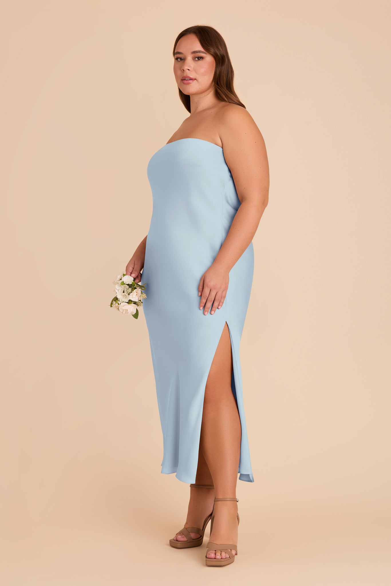 Matte Satin Cowl Back Dress with Removable Straps | Isla Mist Blue