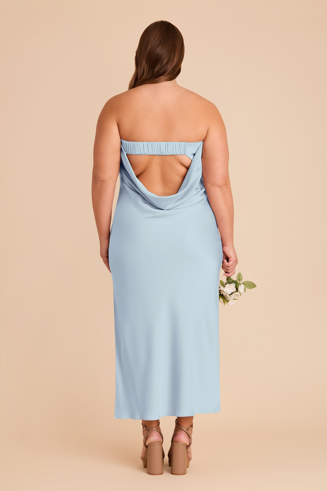 Matte Satin Cowl Back Dress with Removable Straps | Isla Mist Blue