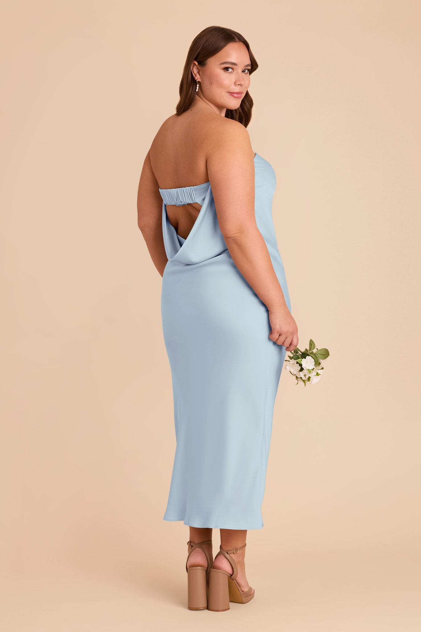 Matte Satin Cowl Back Dress with Removable Straps | Isla Mist Blue