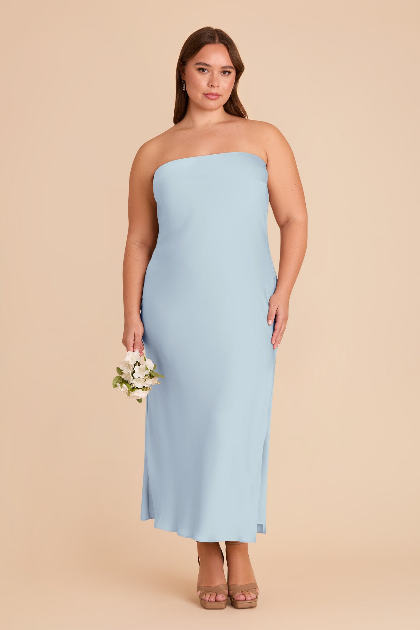 Matte Satin Cowl Back Dress with Removable Straps | Isla Mist Blue