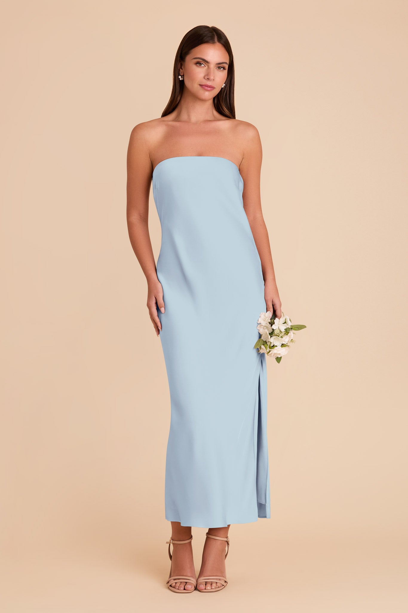 Matte Satin Cowl Back Dress with Removable Straps | Isla Mist Blue