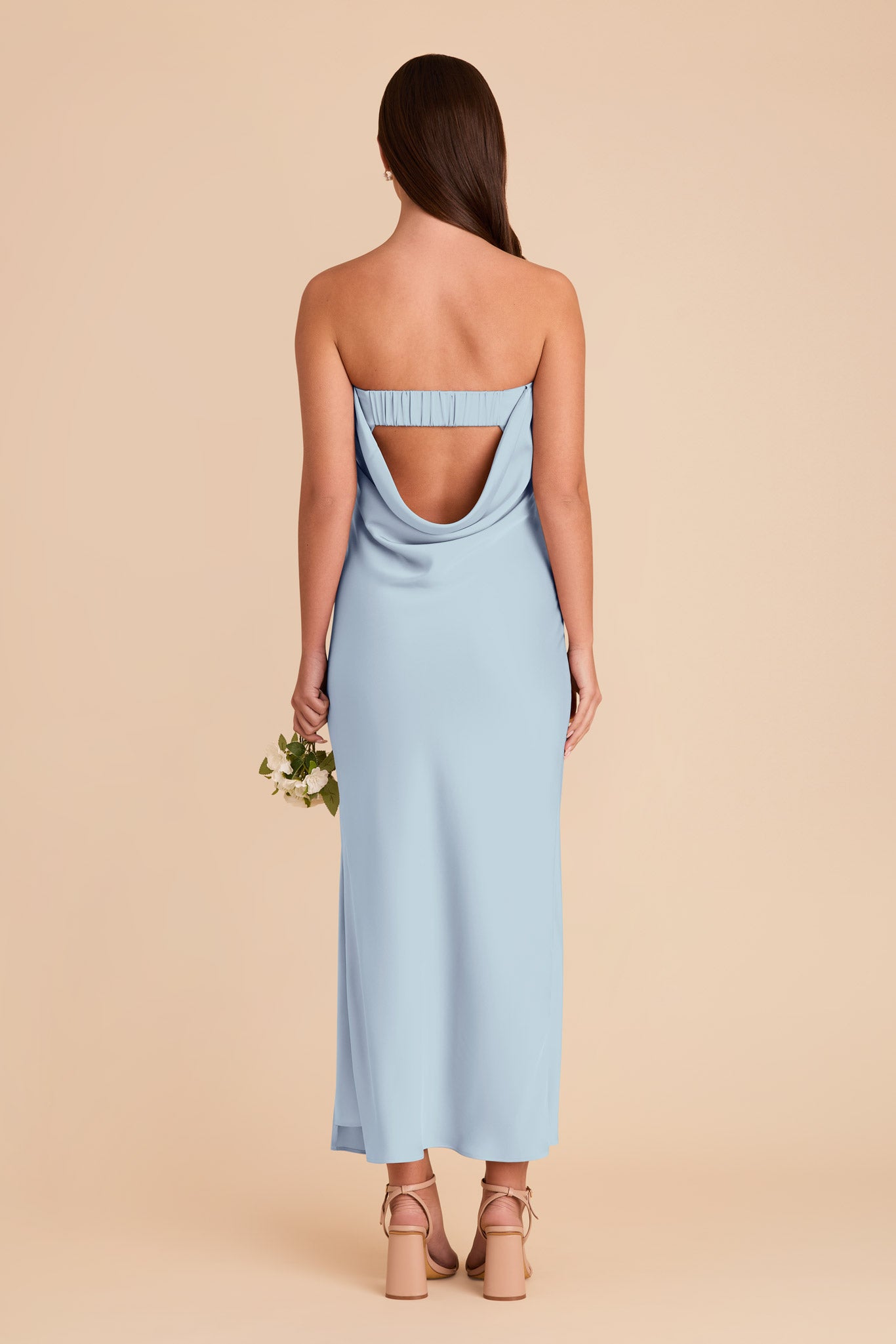 Matte Satin Cowl Back Dress with Removable Straps | Isla Mist Blue