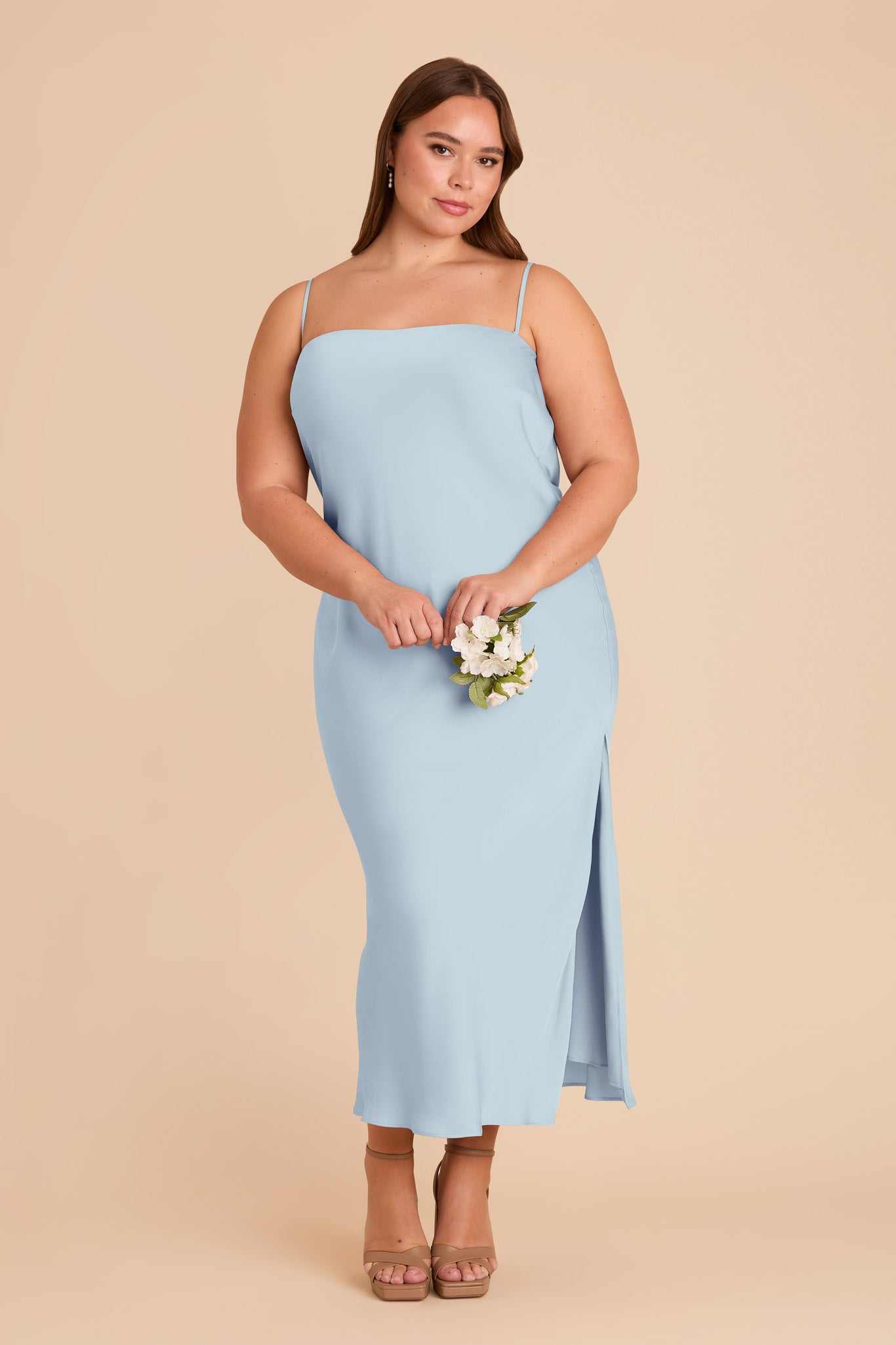 Matte Satin Cowl Back Dress with Removable Straps | Isla Mist Blue