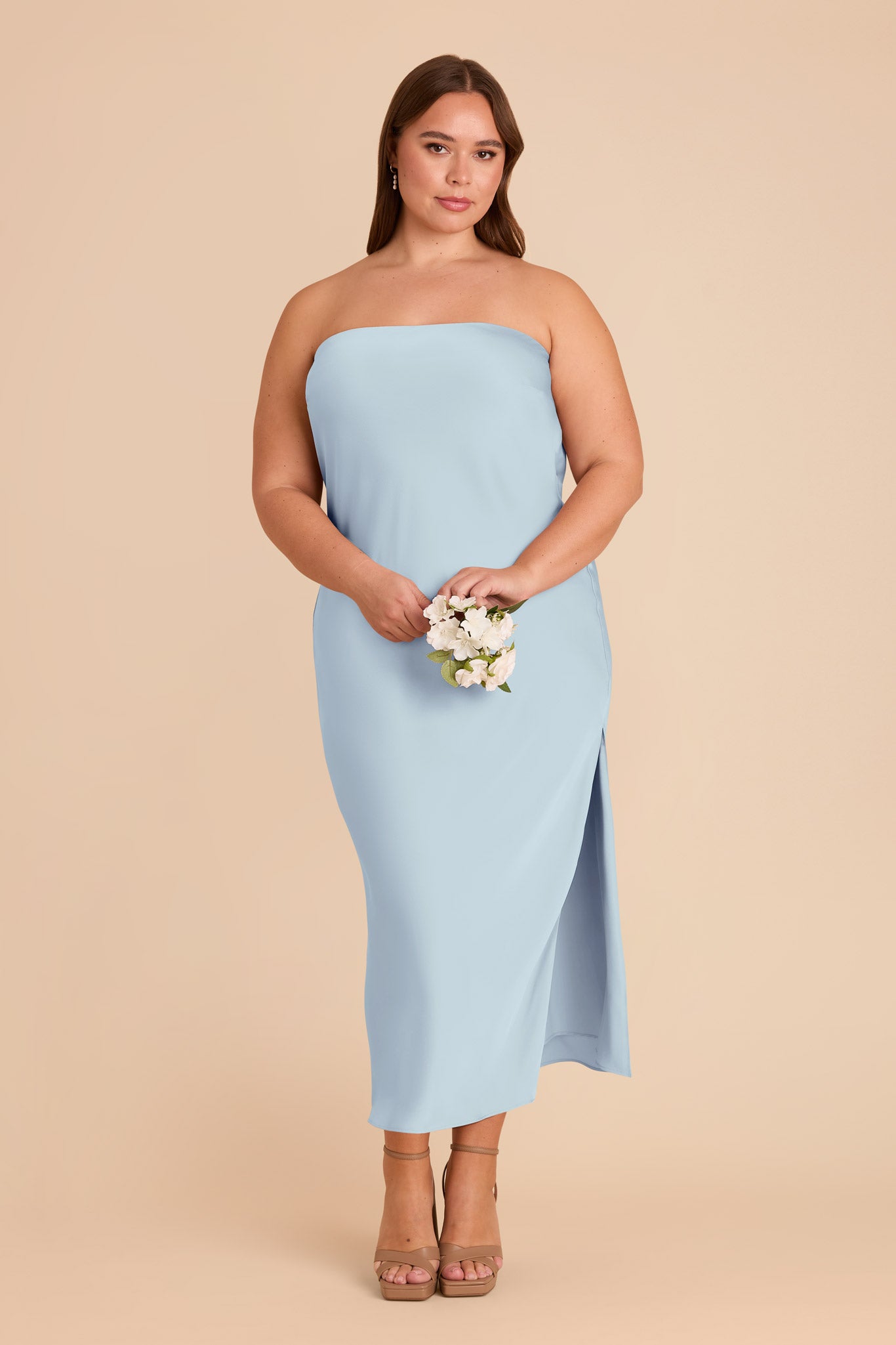 Matte Satin Cowl Back Dress with Removable Straps | Isla Mist Blue