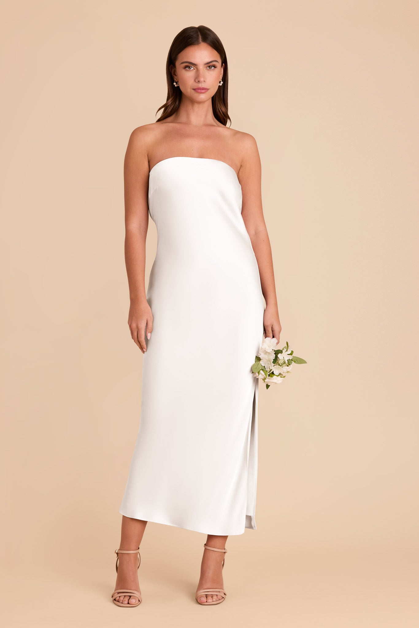 Elegant Matte Satin Cowl Back Dress | Isla White Gown