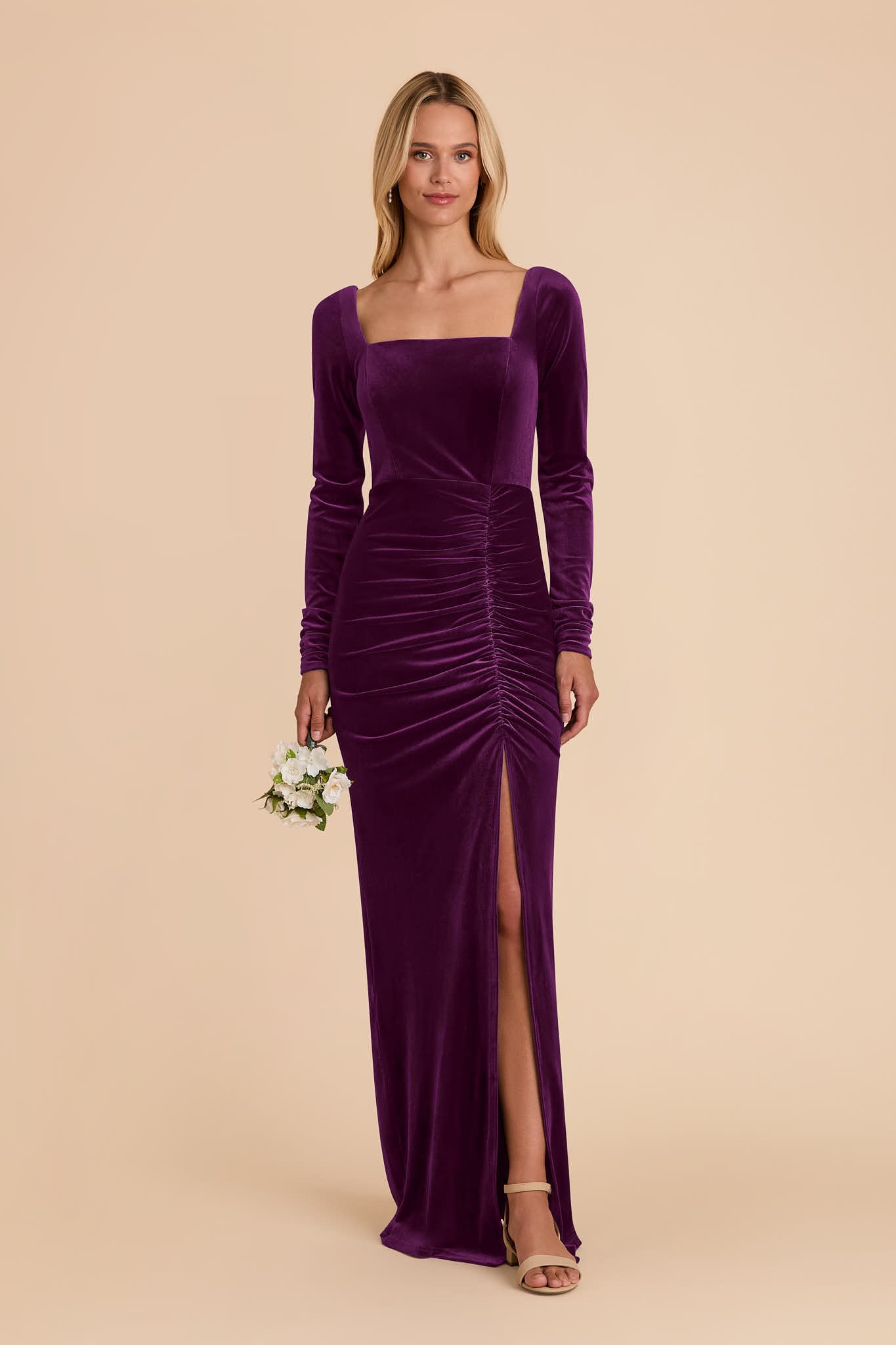 Long Sleeve Velvet Gown with Square Neck | Ivy Dress Fig