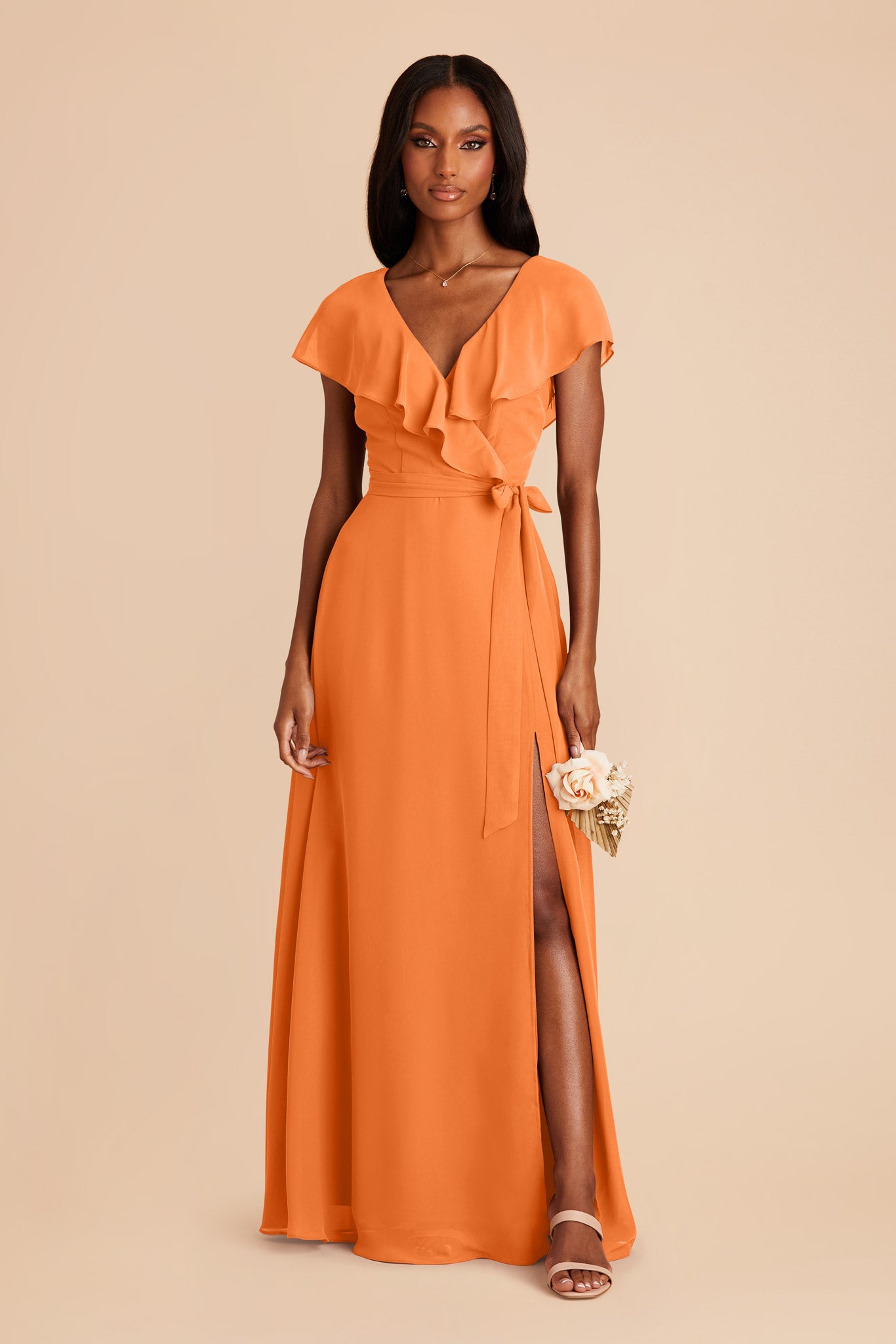 Chiffon Bridesmaid Dress with Flowy Sleeves | Jackson Apricot