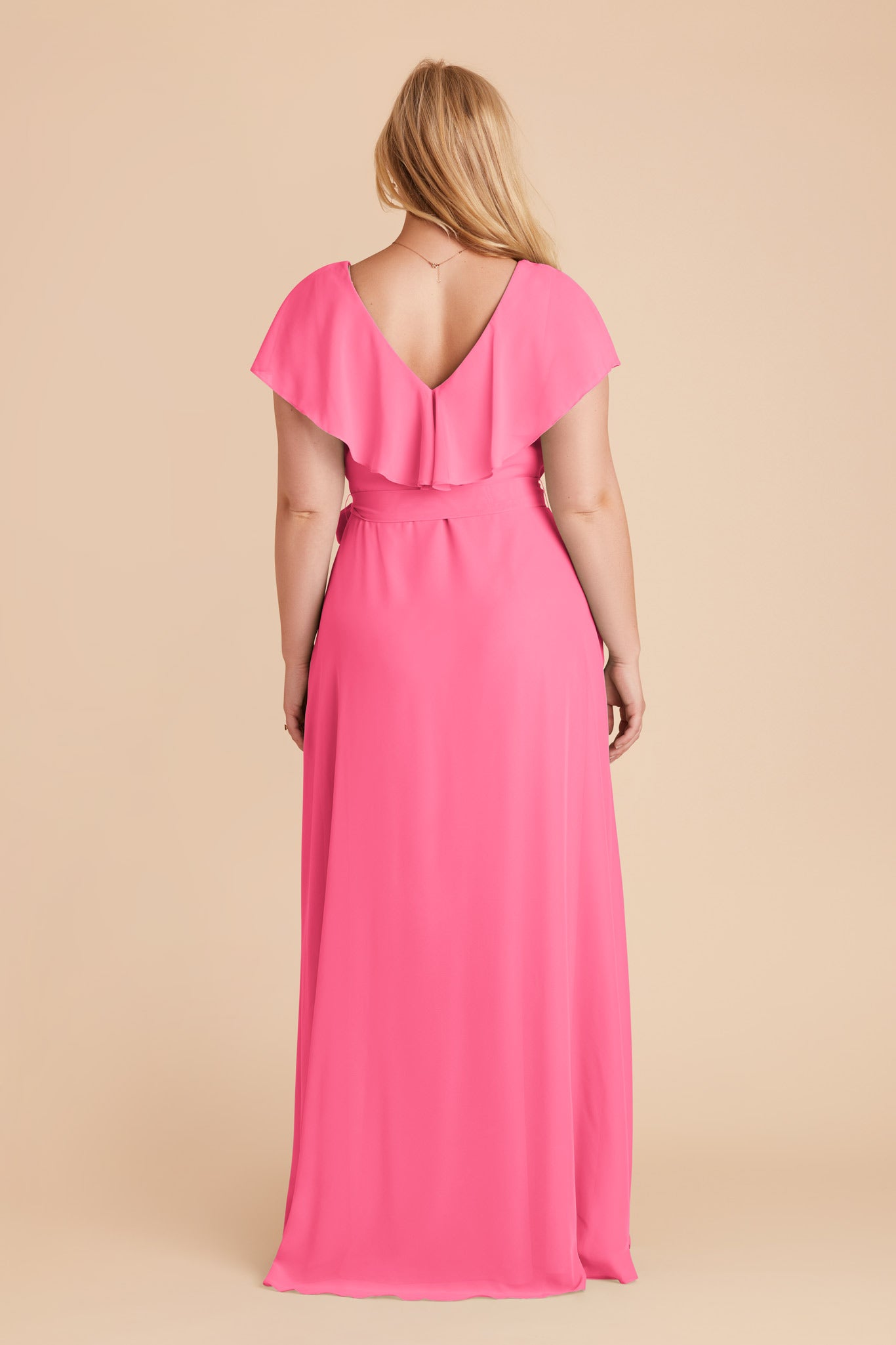 Chiffon Bridesmaid Dress with Flowy Sleeves | Jackson Bon Bon Pink