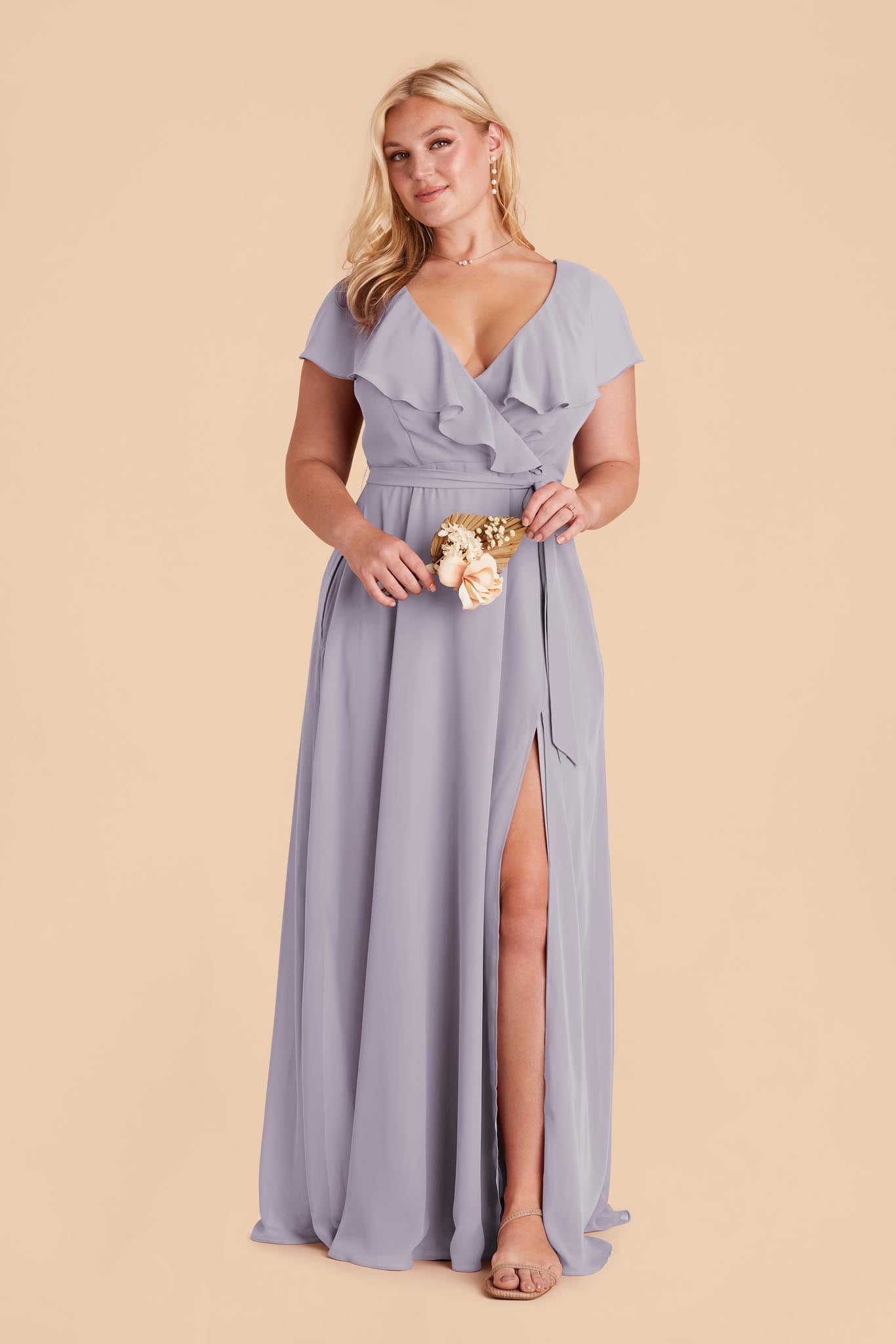 Chiffon Bridesmaid Dress with Flowy Sleeves | Jackson - Dusty Lilac