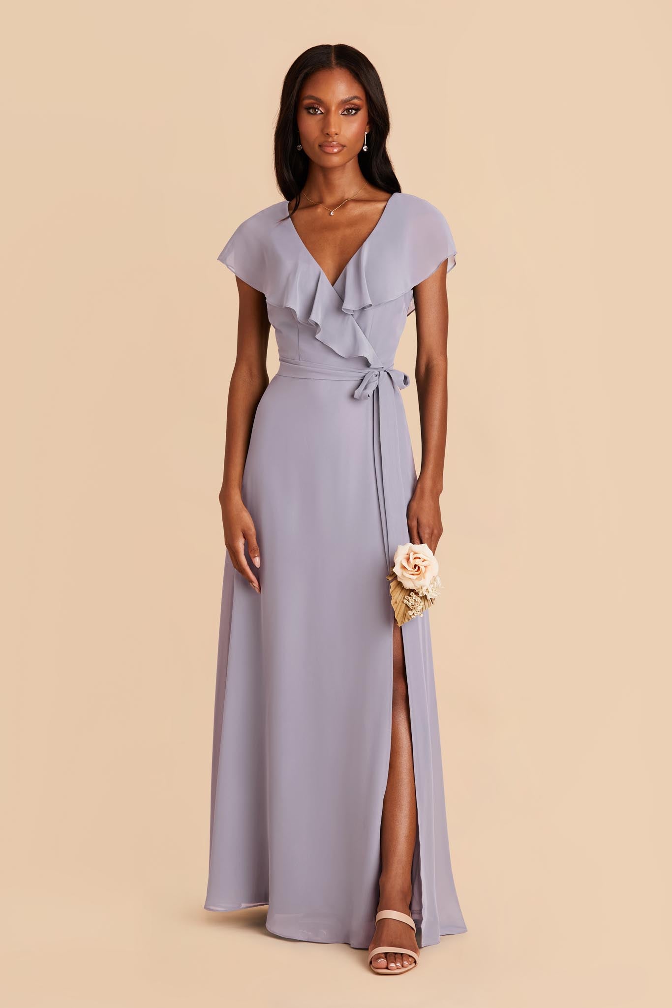 Chiffon Bridesmaid Dress with Flowy Sleeves | Jackson - Dusty Lilac