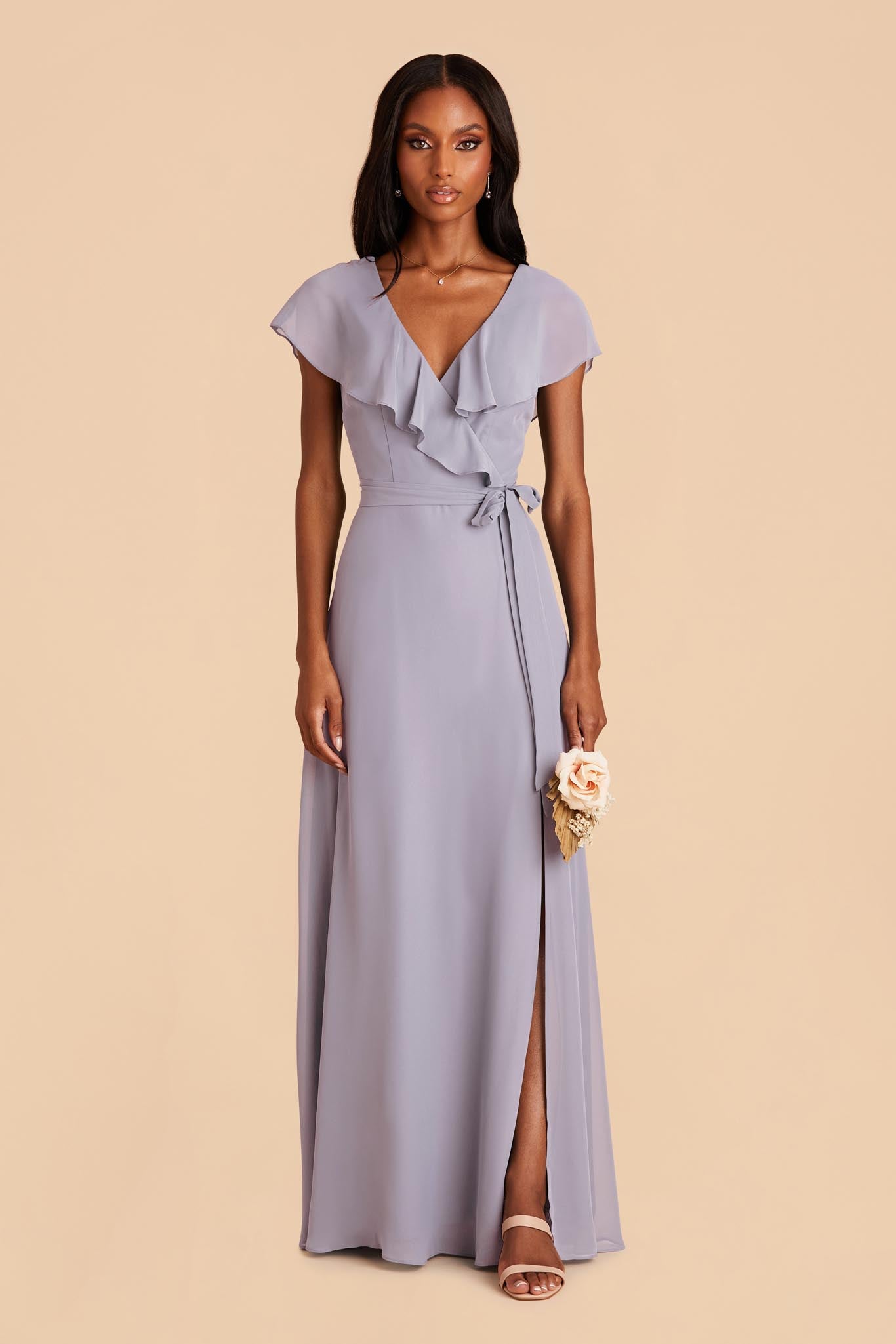 Chiffon Bridesmaid Dress with Flowy Sleeves | Jackson - Dusty Lilac