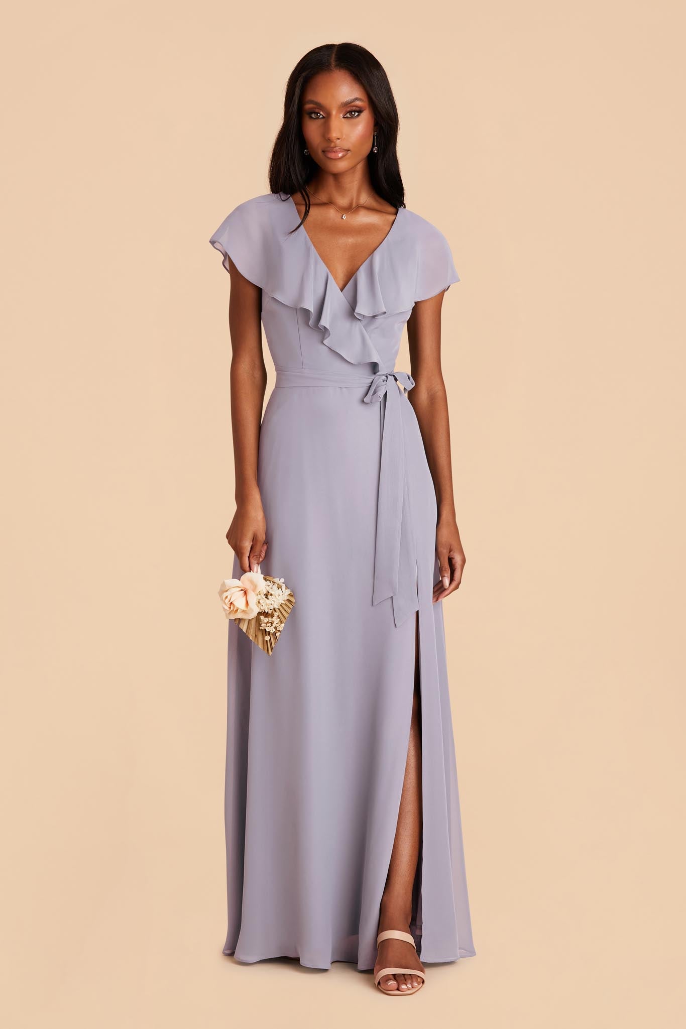Chiffon Bridesmaid Dress with Flowy Sleeves | Jackson - Dusty Lilac