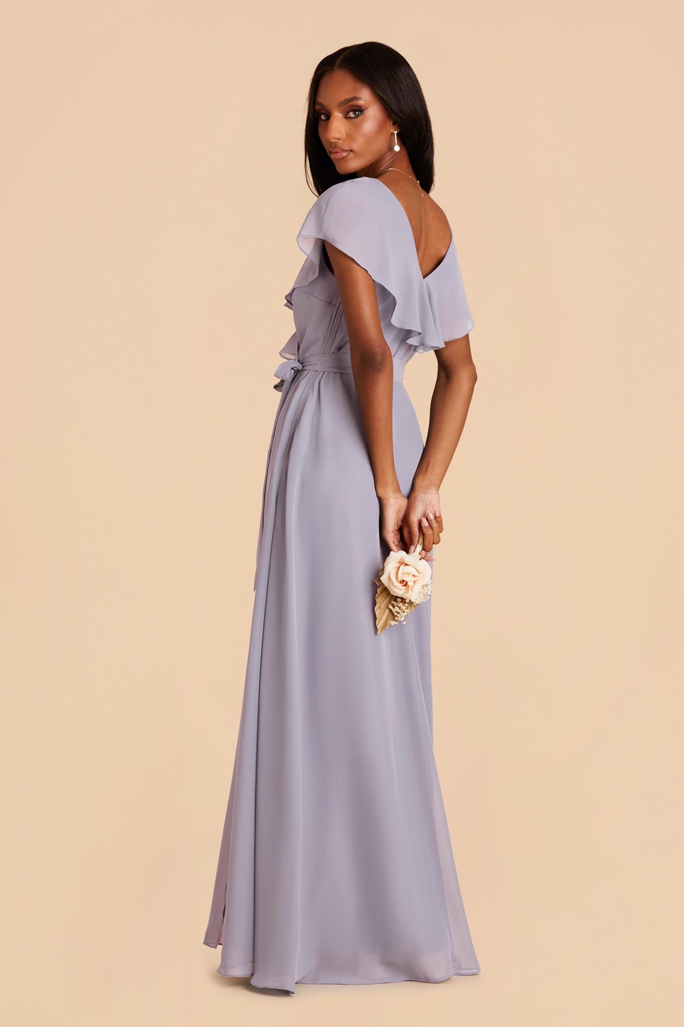 Chiffon Bridesmaid Dress with Flowy Sleeves | Jackson - Dusty Lilac