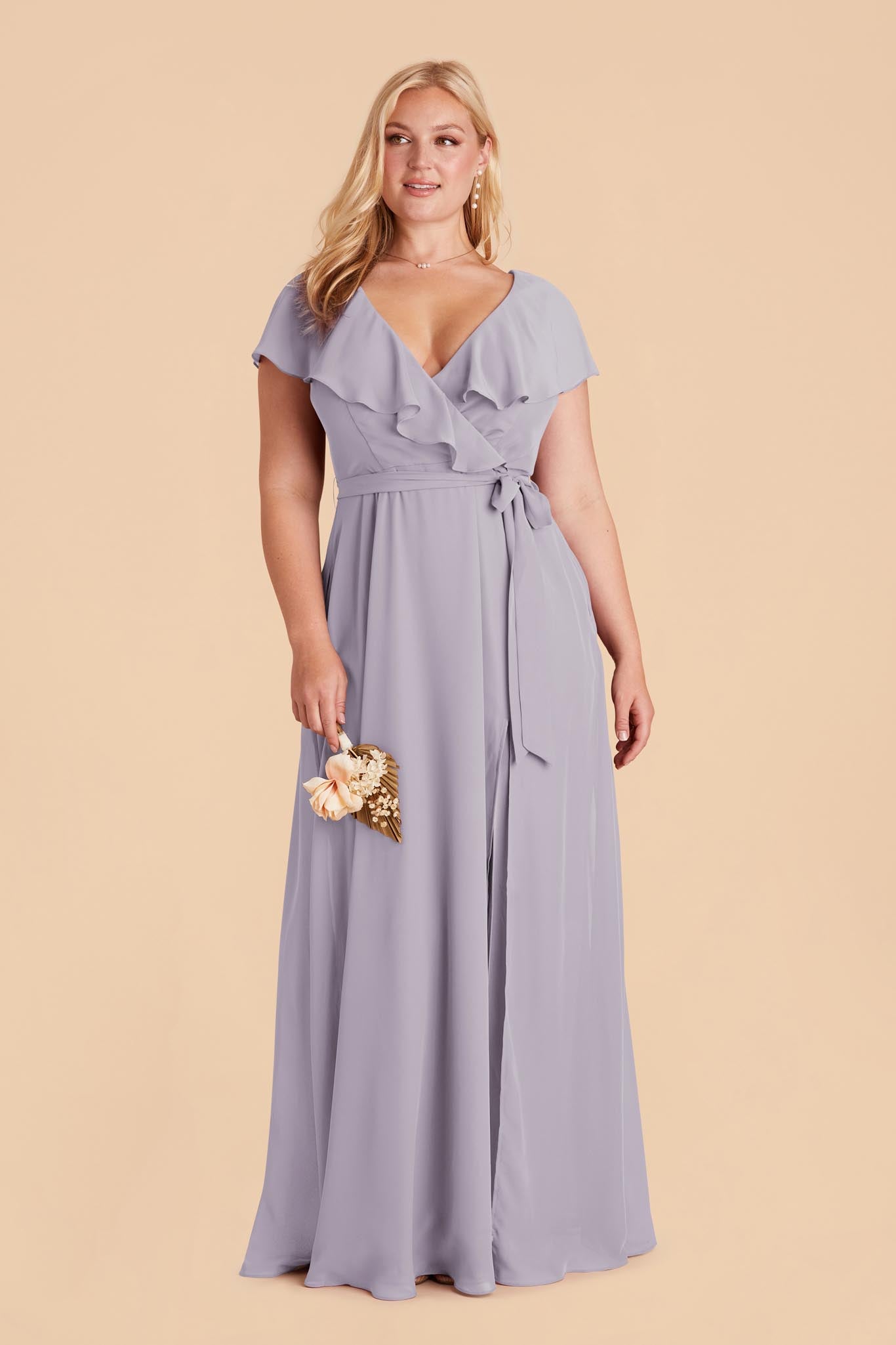 Chiffon Bridesmaid Dress with Flowy Sleeves | Jackson - Dusty Lilac