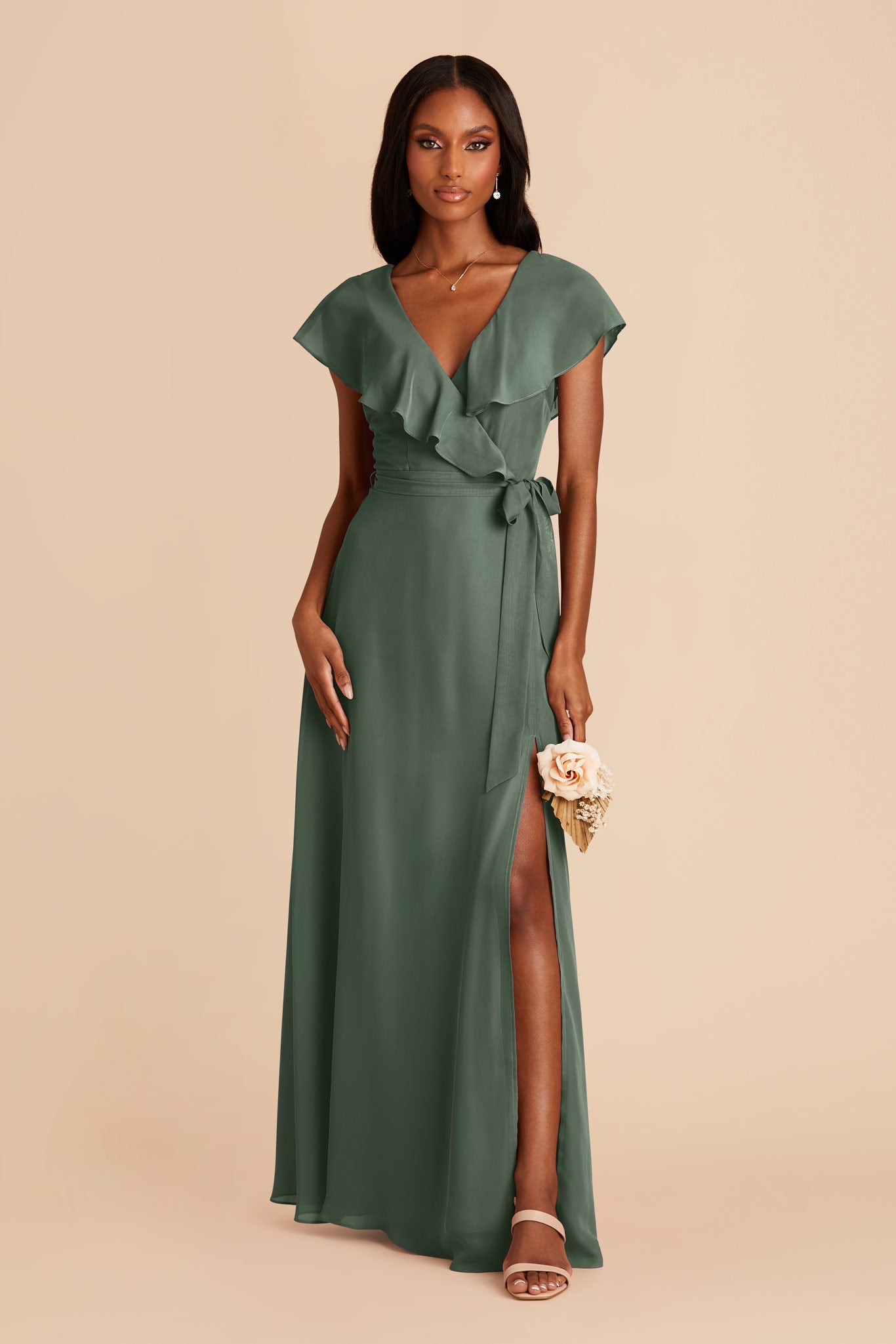 Chiffon Bridesmaid Dress with Flowy Sleeves | Jackson - Eucalyptus