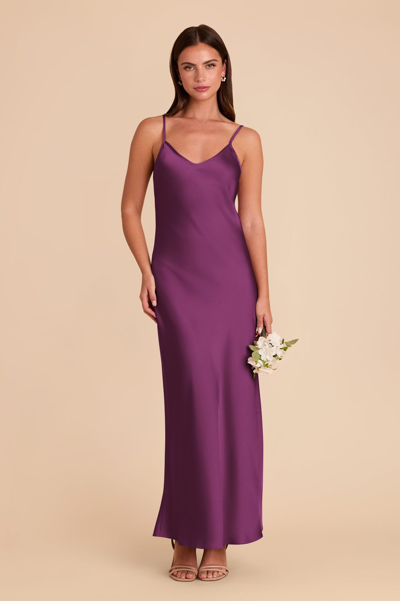 Matte Satin Slip Dress with V-Neck & A-Line Skirt | Alice
