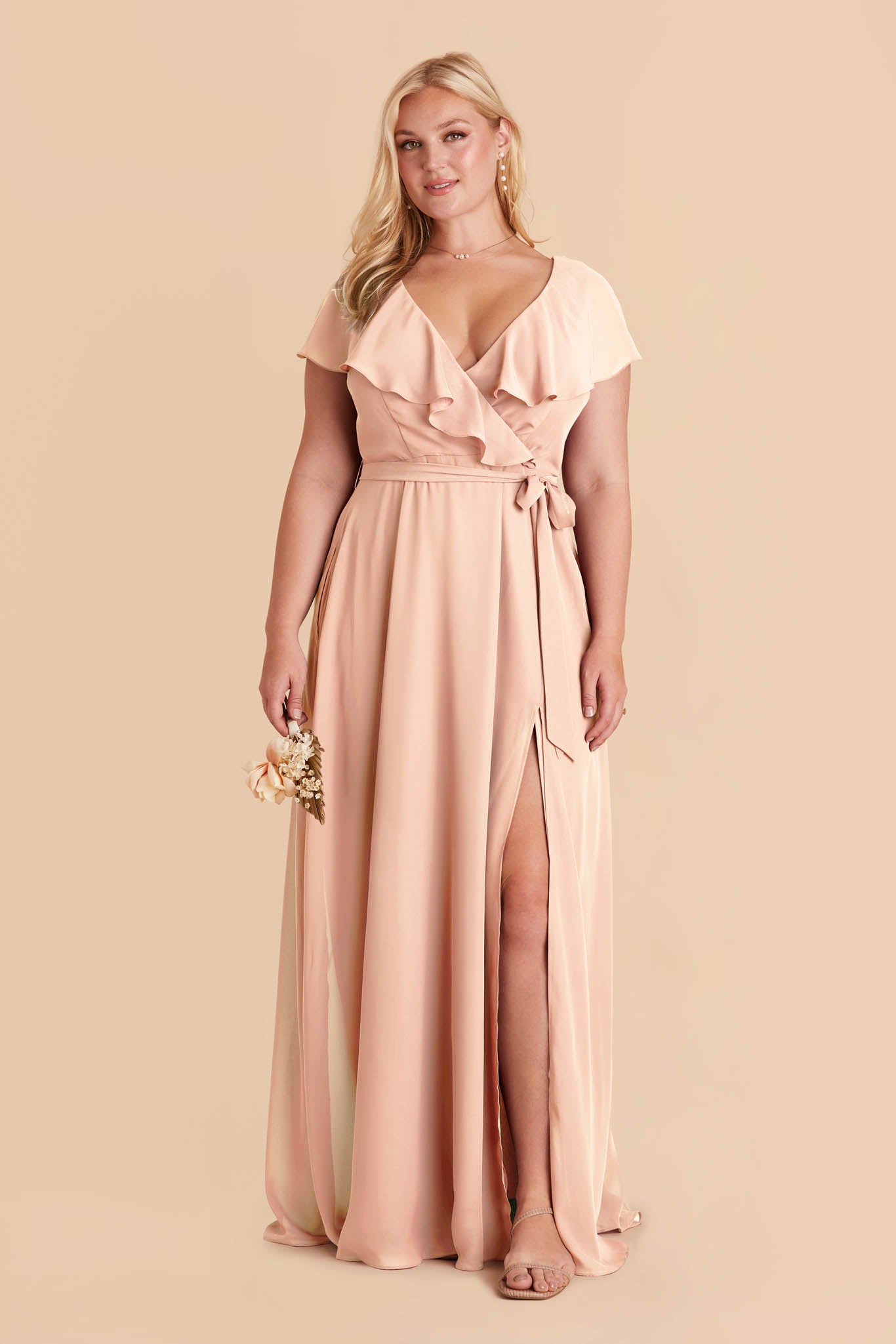 Chiffon Bridesmaid Dress with Romantic Sleeves | Jackson Pale Blush