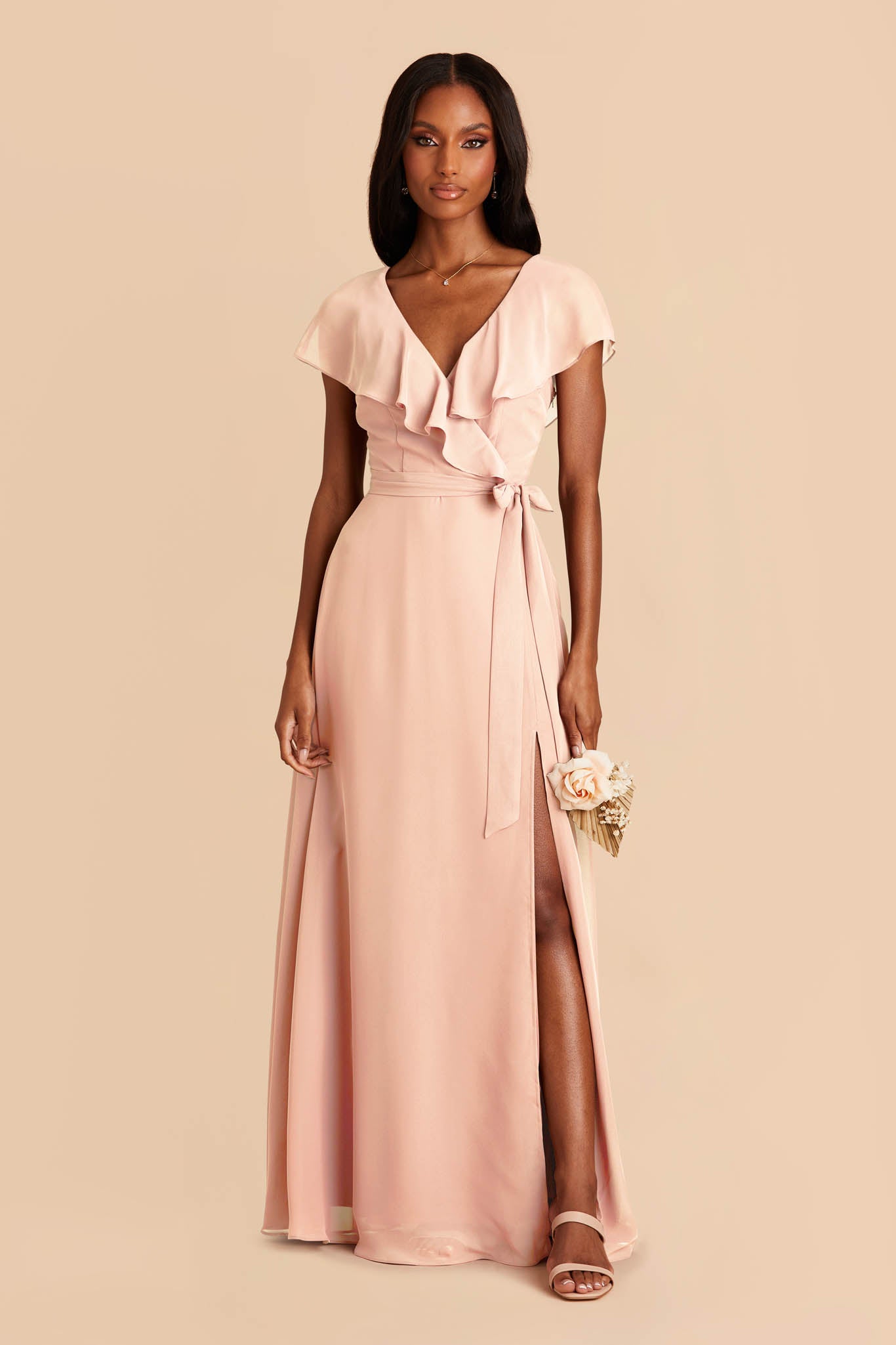 Chiffon Bridesmaid Dress with Romantic Sleeves | Jackson Pale Blush