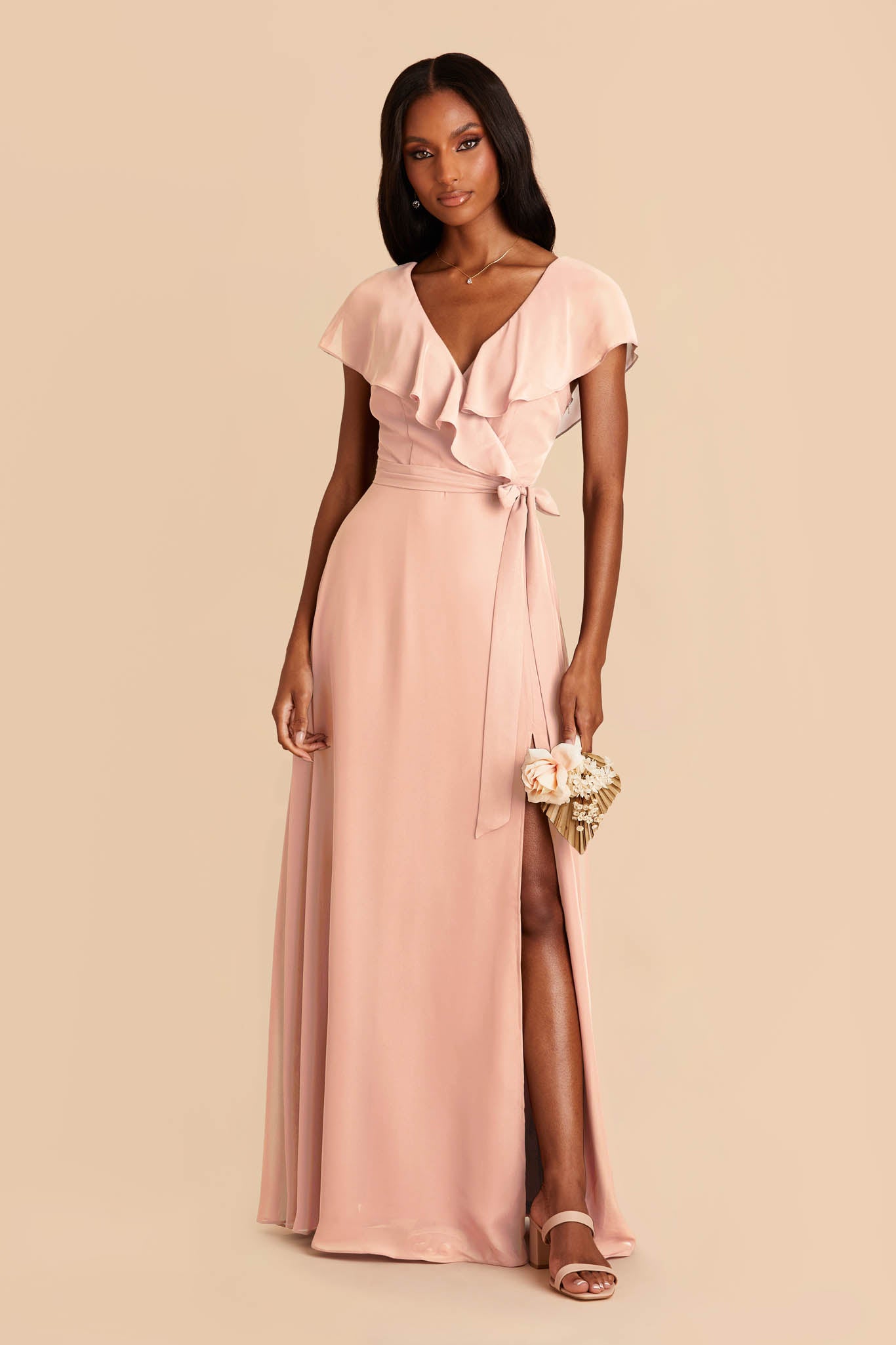 Chiffon Bridesmaid Dress with Romantic Sleeves | Jackson Pale Blush