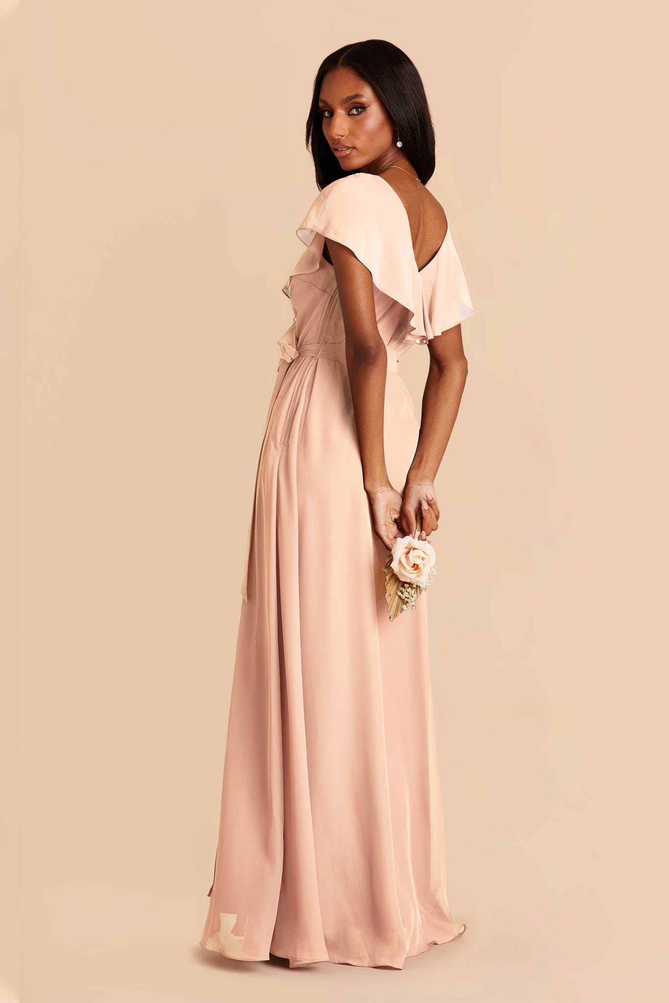 Chiffon Bridesmaid Dress with Romantic Sleeves | Jackson Pale Blush