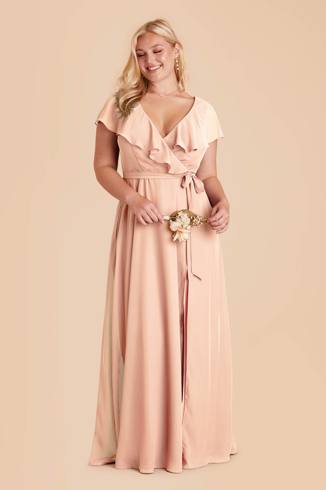 Chiffon Bridesmaid Dress with Romantic Sleeves | Jackson Pale Blush