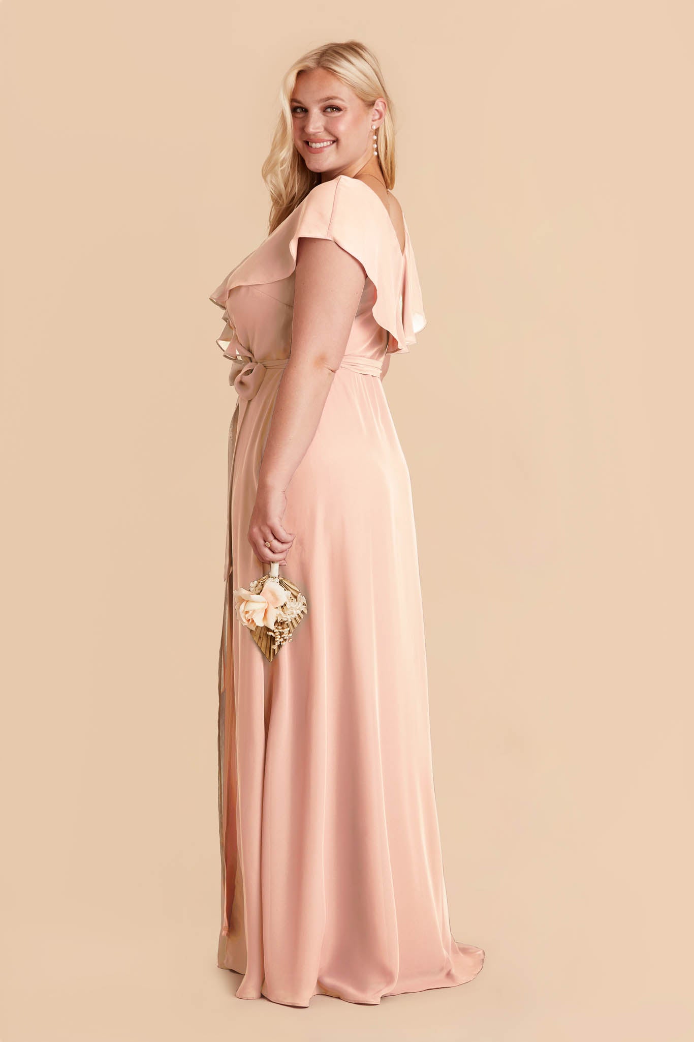 Chiffon Bridesmaid Dress with Romantic Sleeves | Jackson Pale Blush