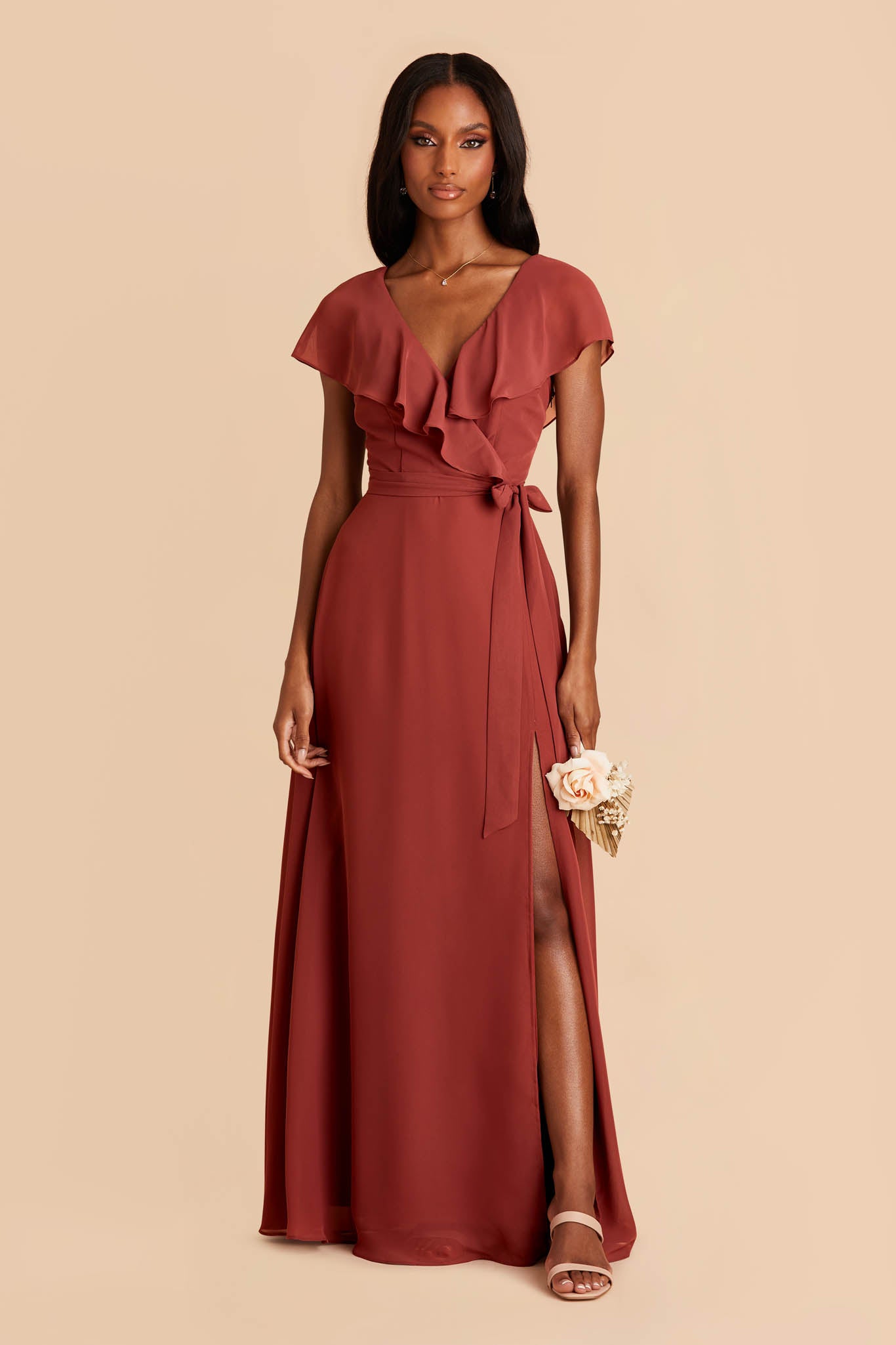 Chiffon Bridesmaid Dress with Flowy Sleeves | Jackson Spice