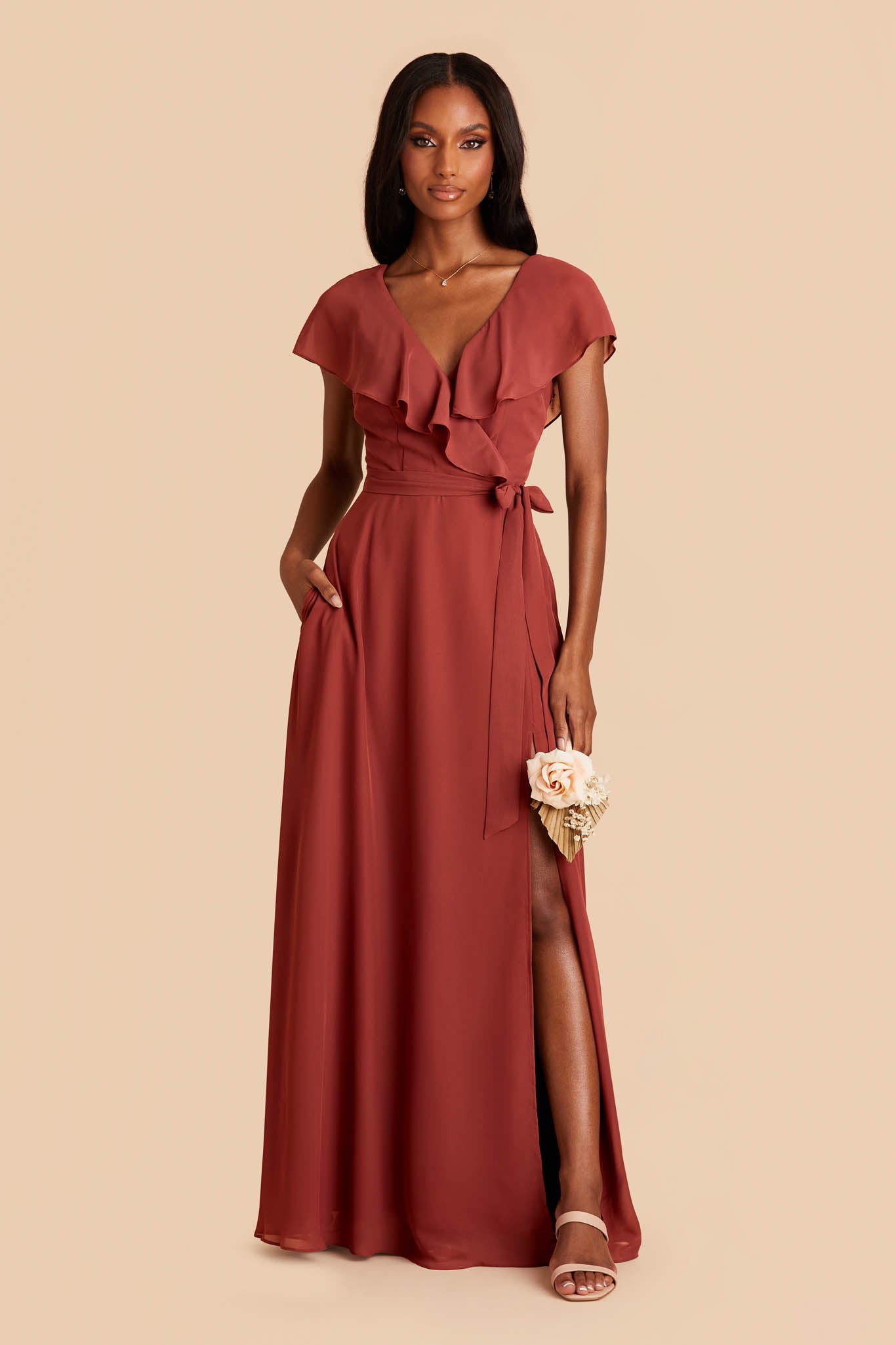 Chiffon Bridesmaid Dress with Flowy Sleeves | Jackson Spice