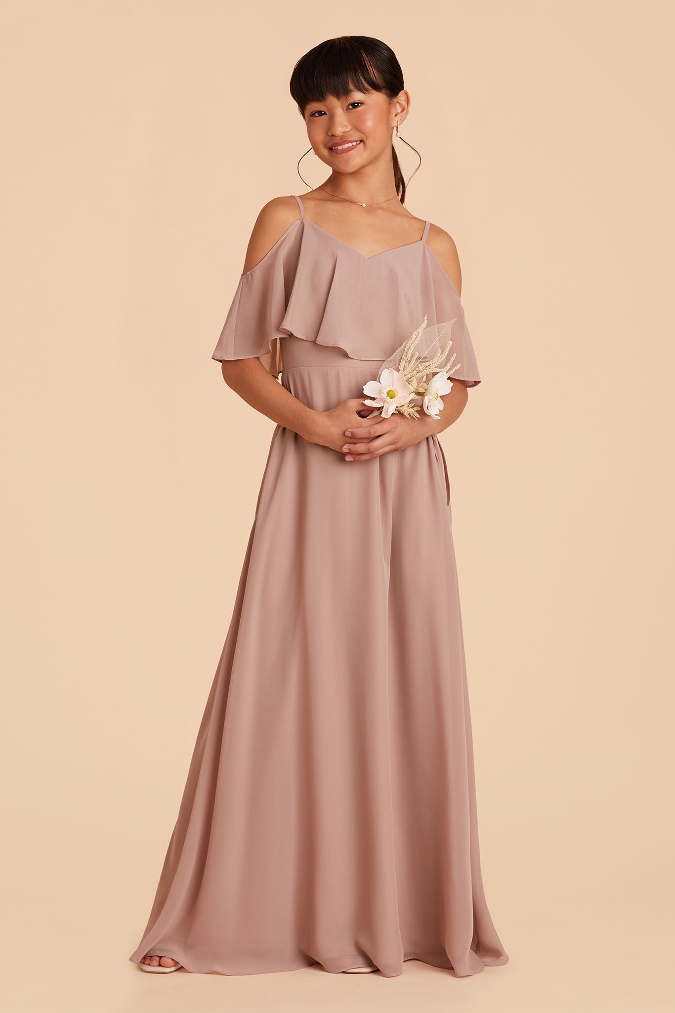 Convertible Junior Bridesmaid Dress for Tweens | Janie Taupe