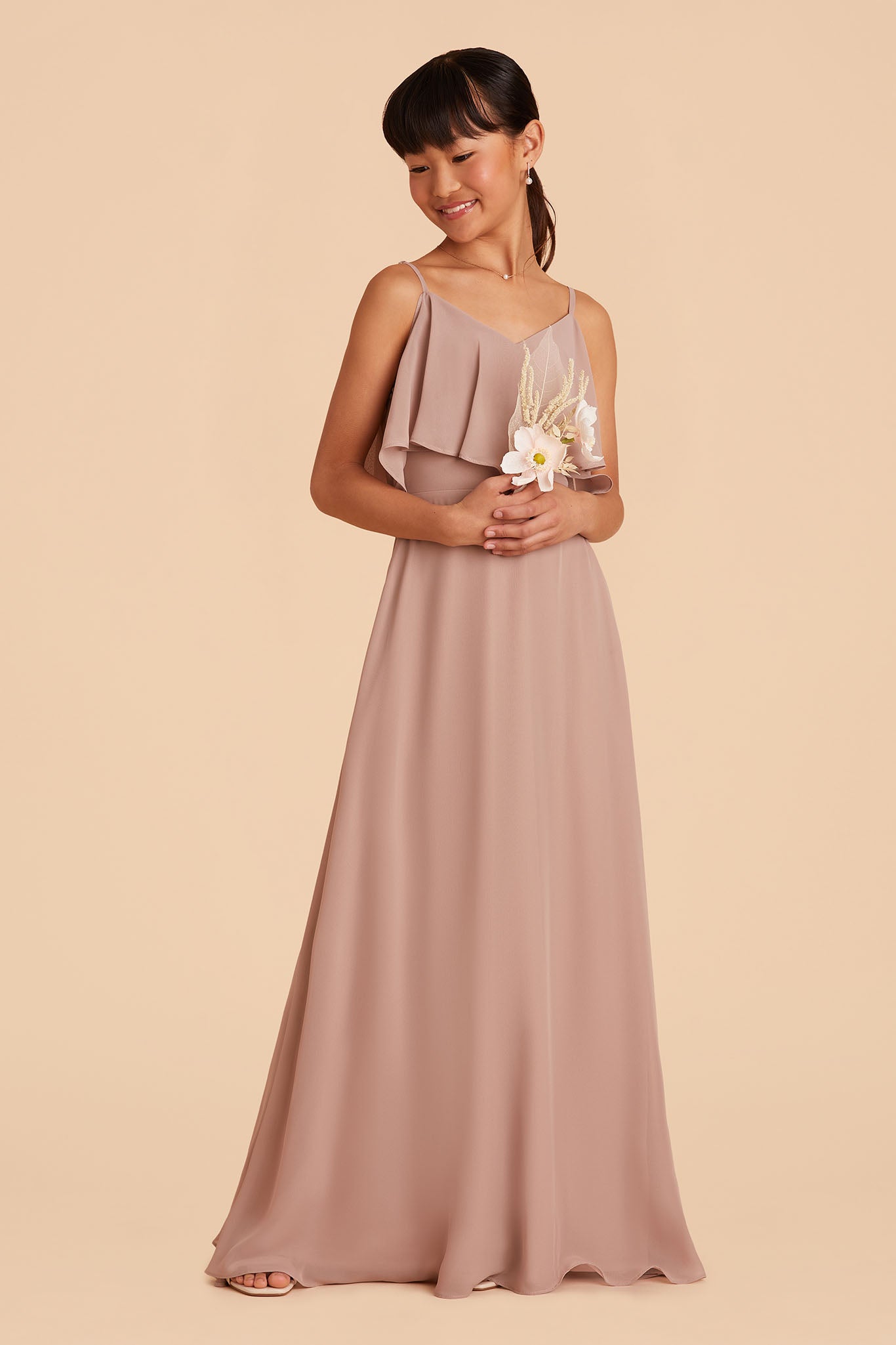 Convertible Junior Bridesmaid Dress for Tweens | Janie Taupe