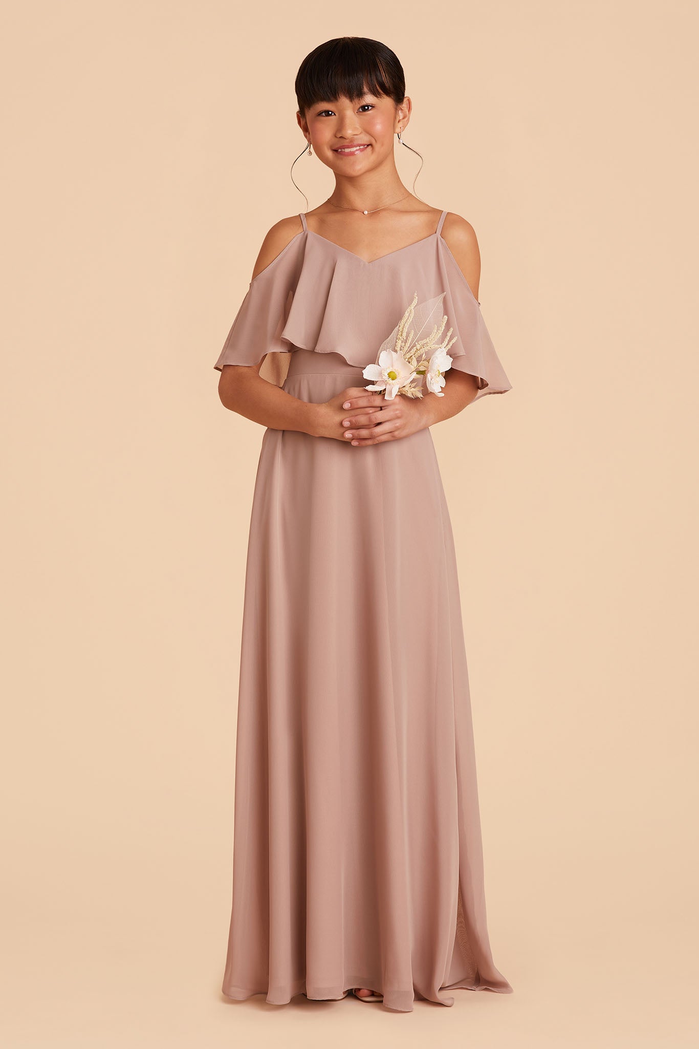 Convertible Junior Bridesmaid Dress for Tweens | Janie Taupe