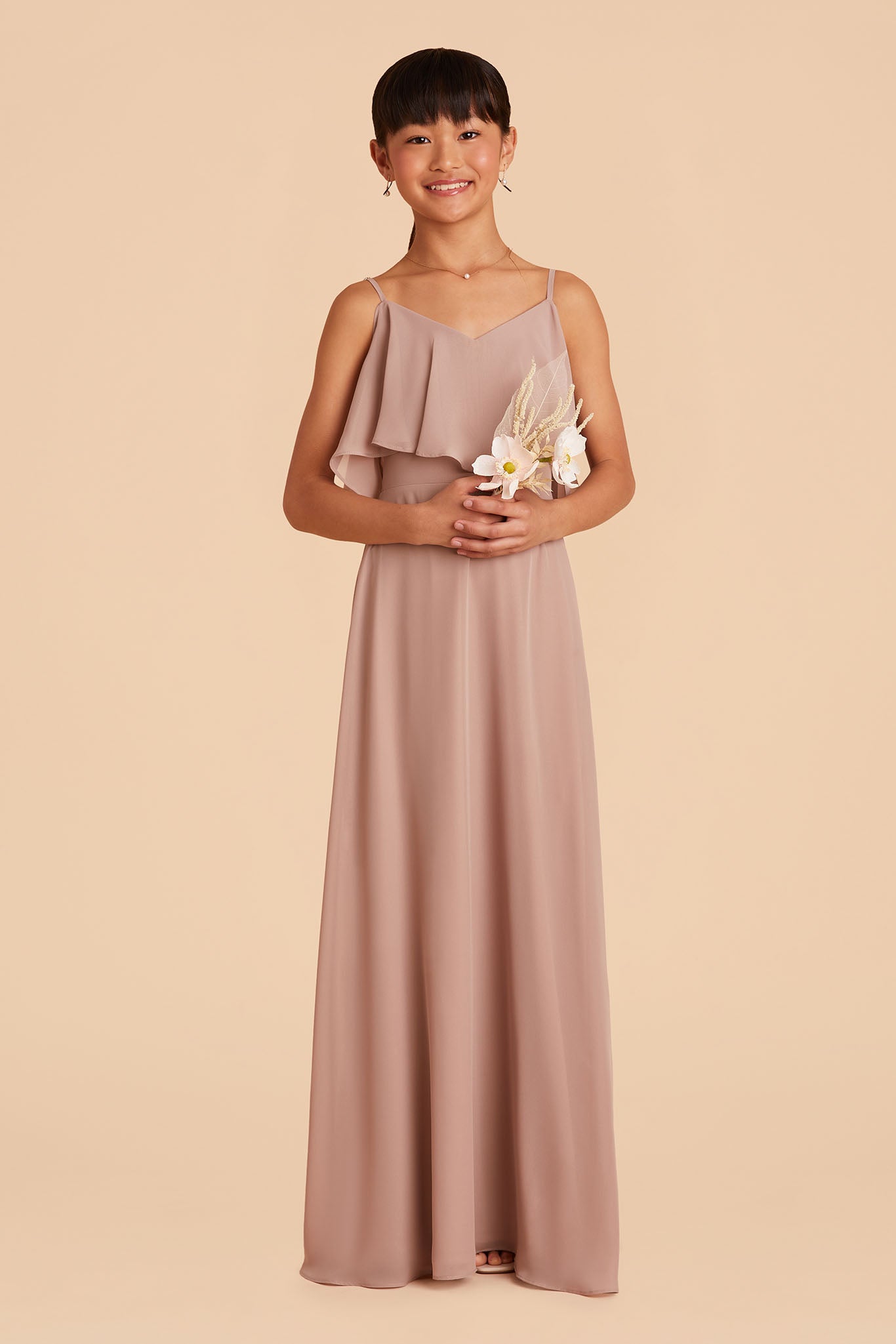 Convertible Junior Bridesmaid Dress for Tweens | Janie Taupe
