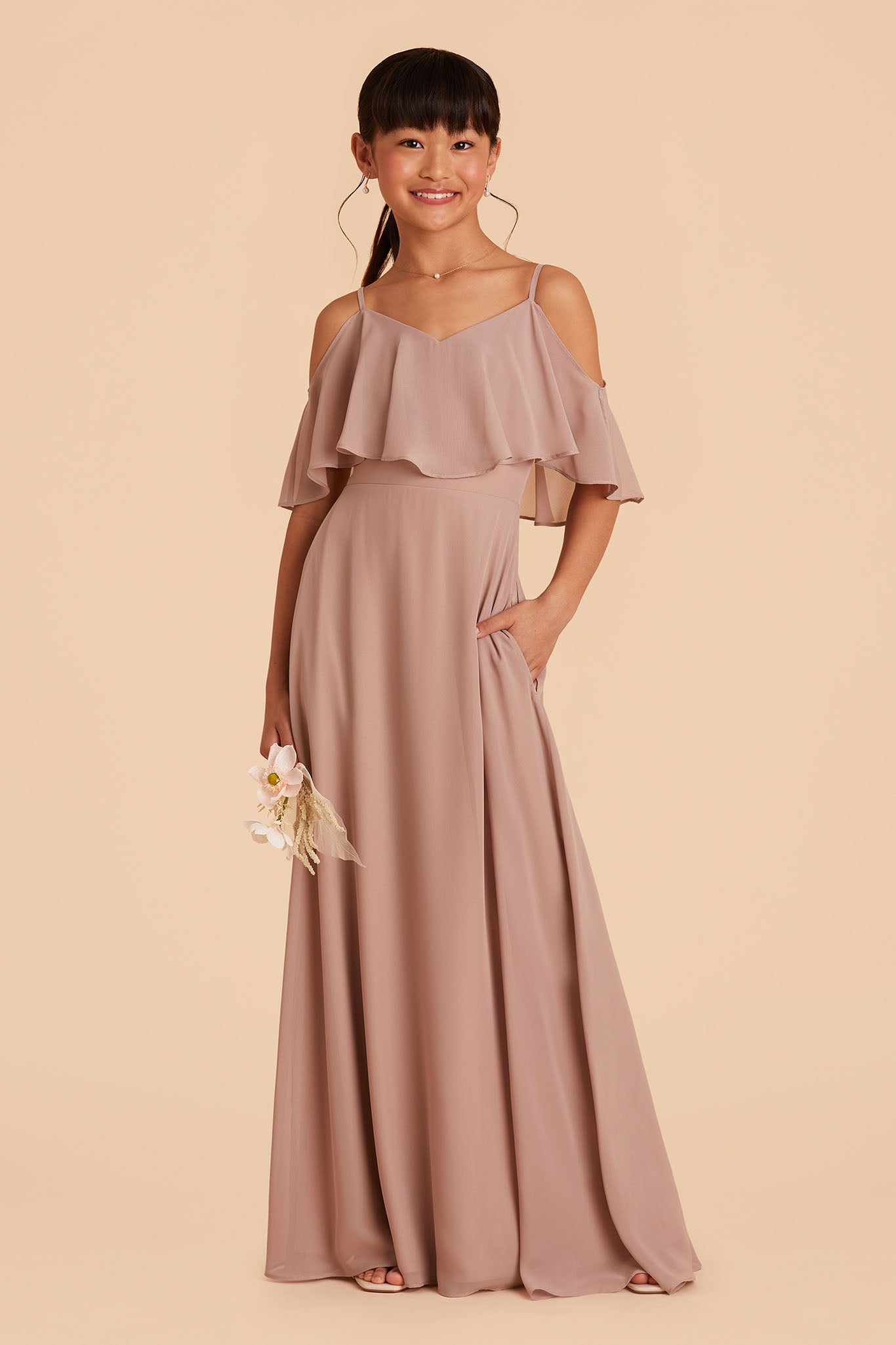 Convertible Junior Bridesmaid Dress for Tweens | Janie Taupe