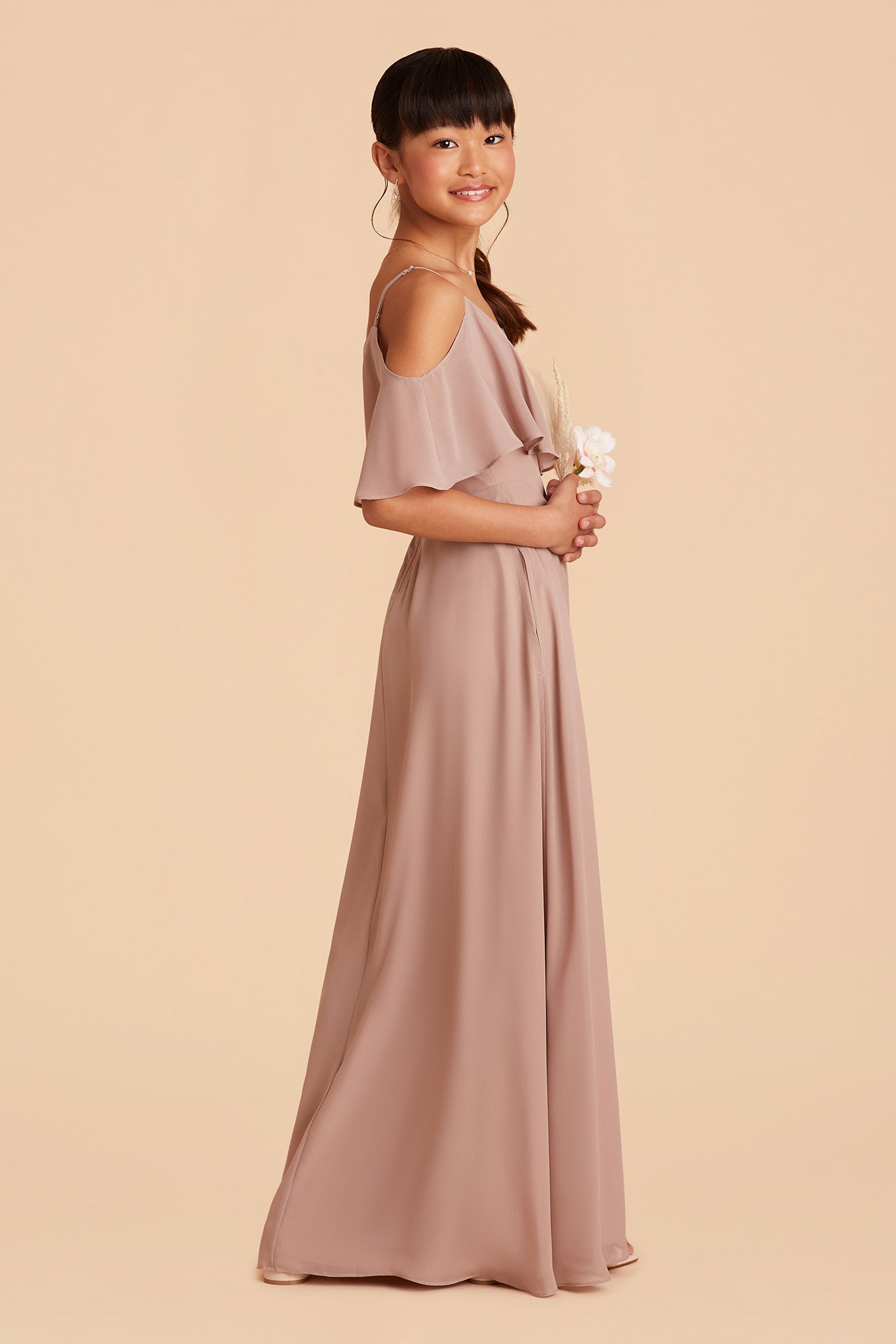 Convertible Junior Bridesmaid Dress for Tweens | Janie Taupe