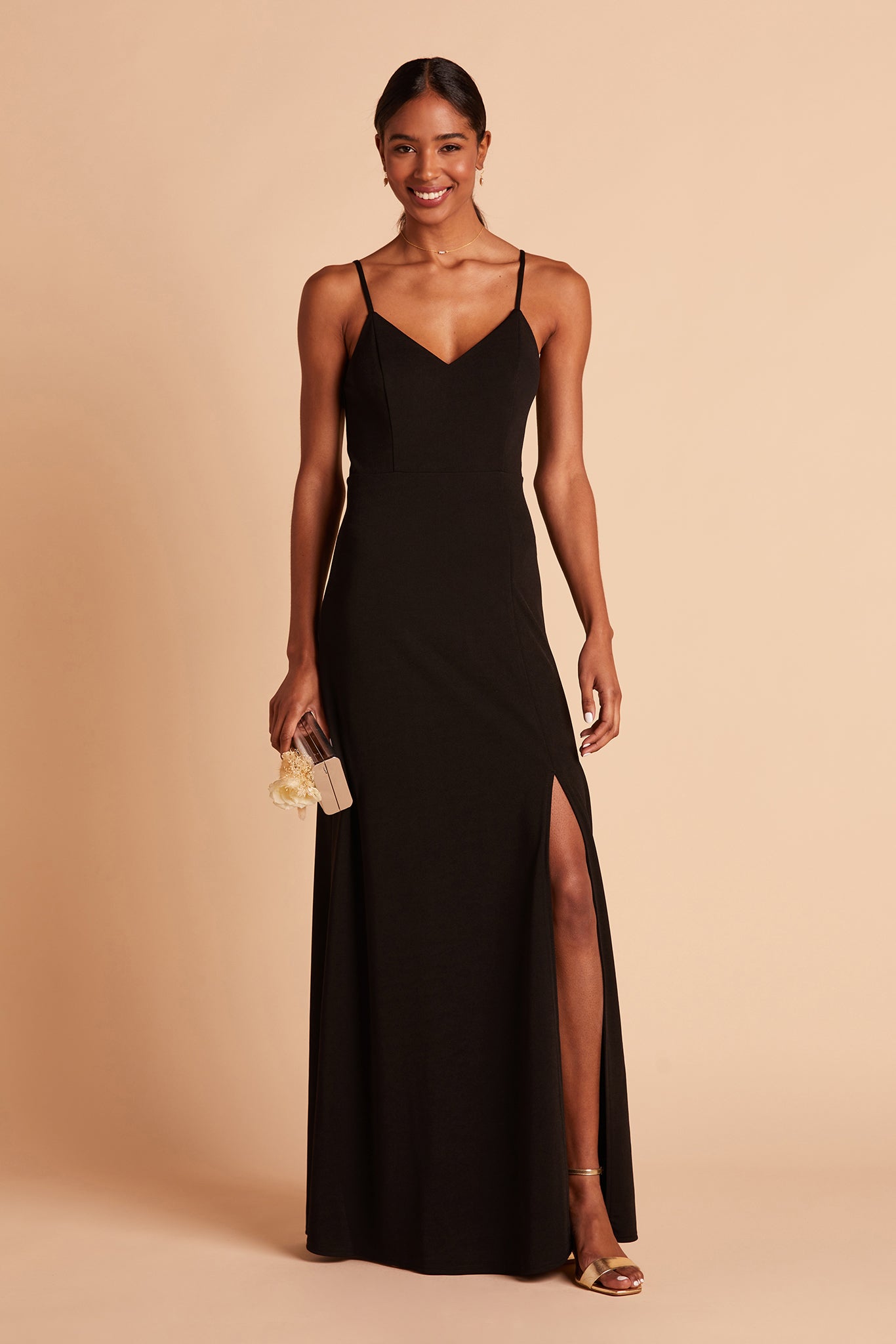 V-Neck Spaghetti Strap Dress with Leg Slit | Jay Black