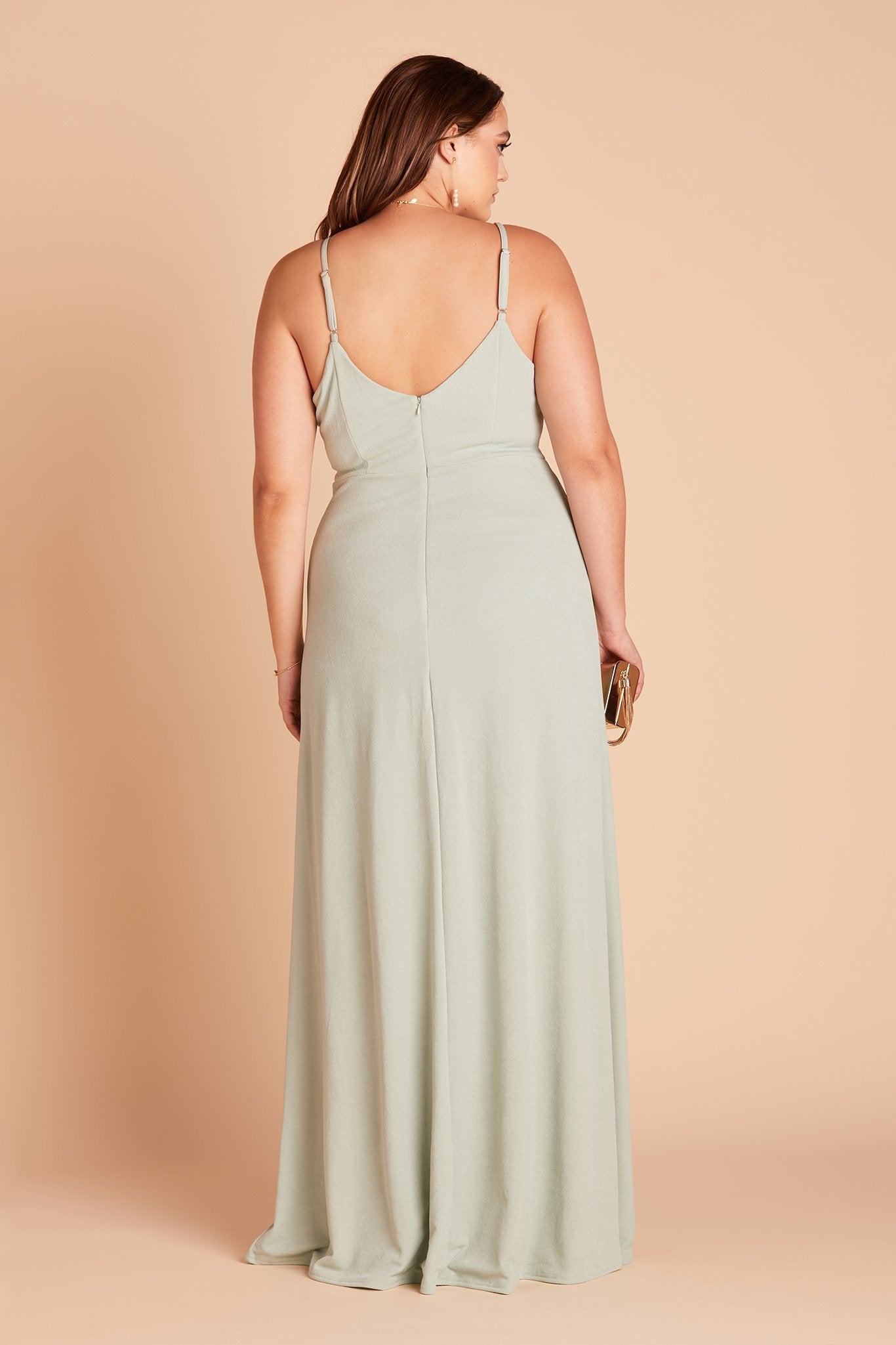 V-Neck Spaghetti Strap Dress with Leg Slit | Jay Dress Sage